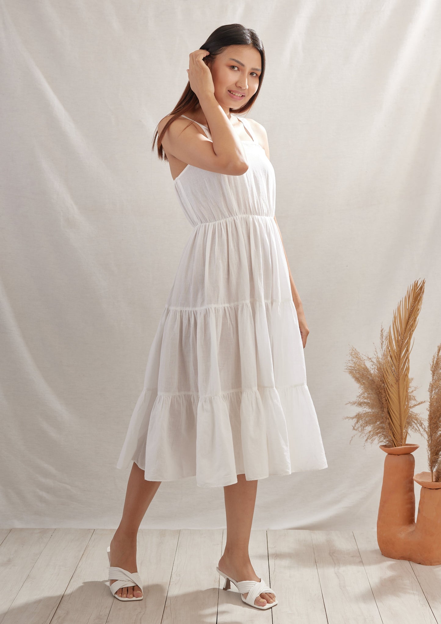 Ditsy Gathered Linen Dress