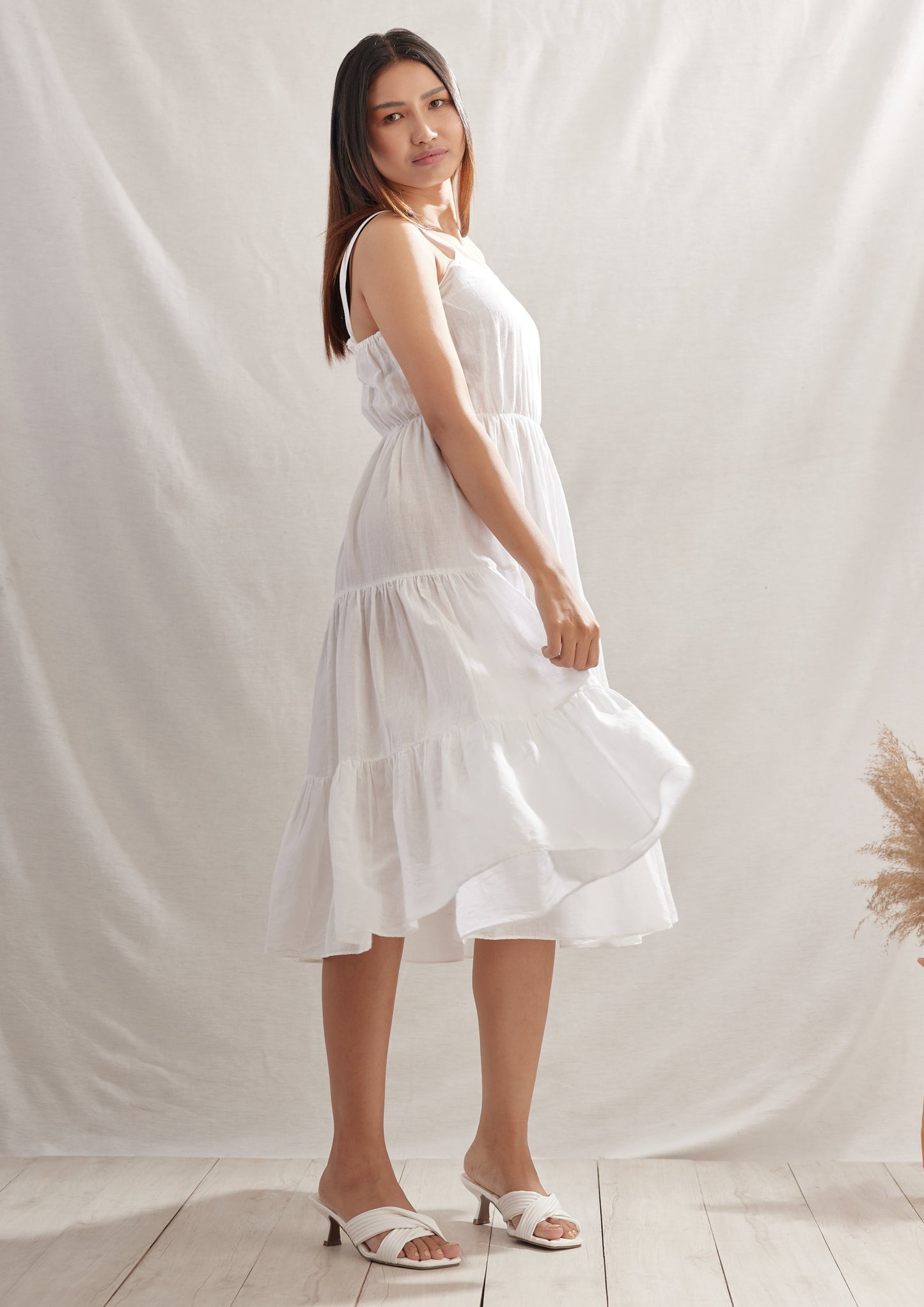 Ditsy Gathered Linen Dress