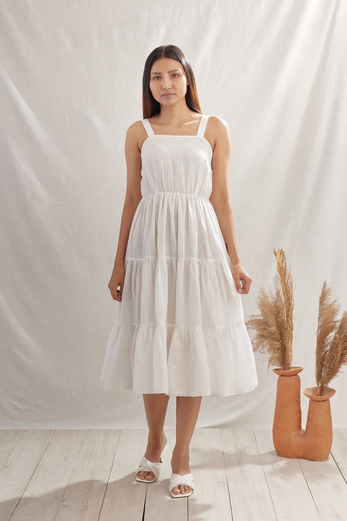 Ditsy Gathered Linen Dress