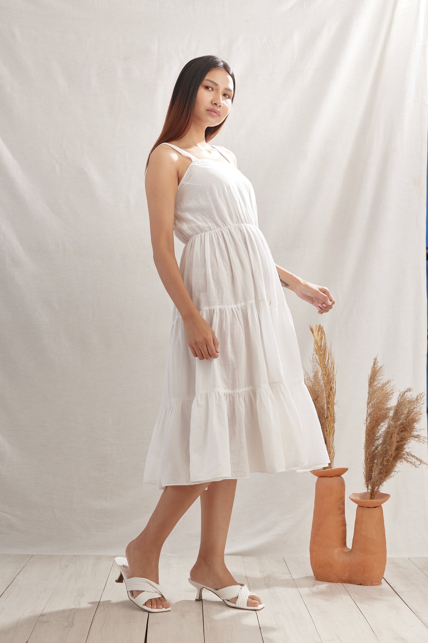 Ditsy Gathered Linen Dress