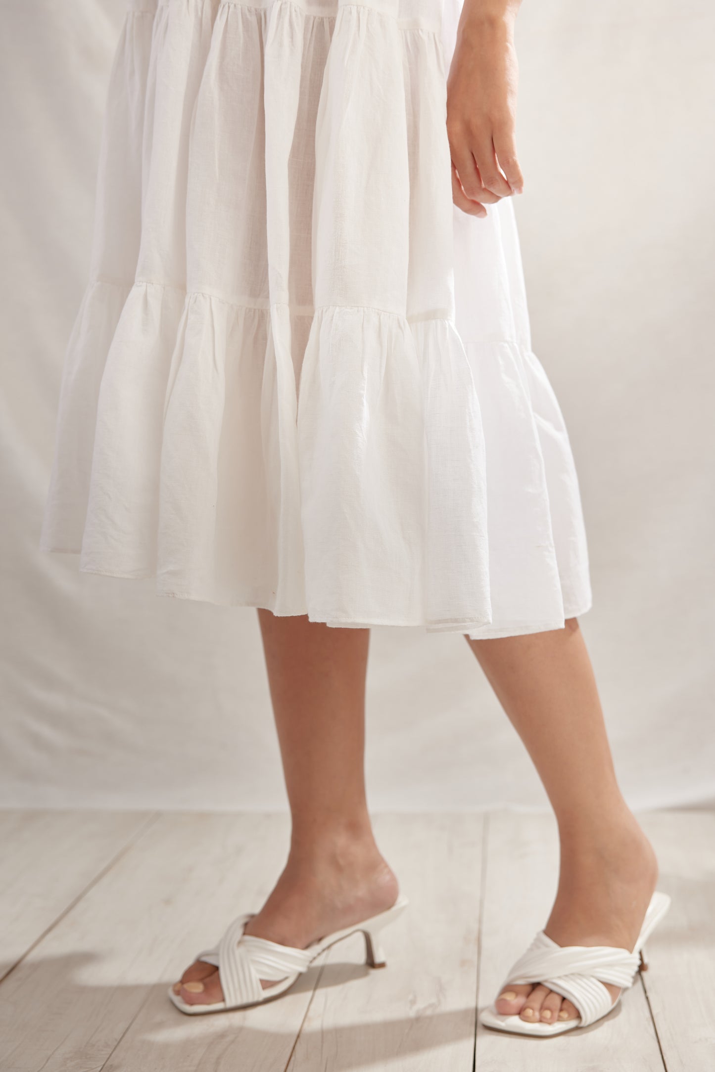Ditsy Gathered Linen Dress