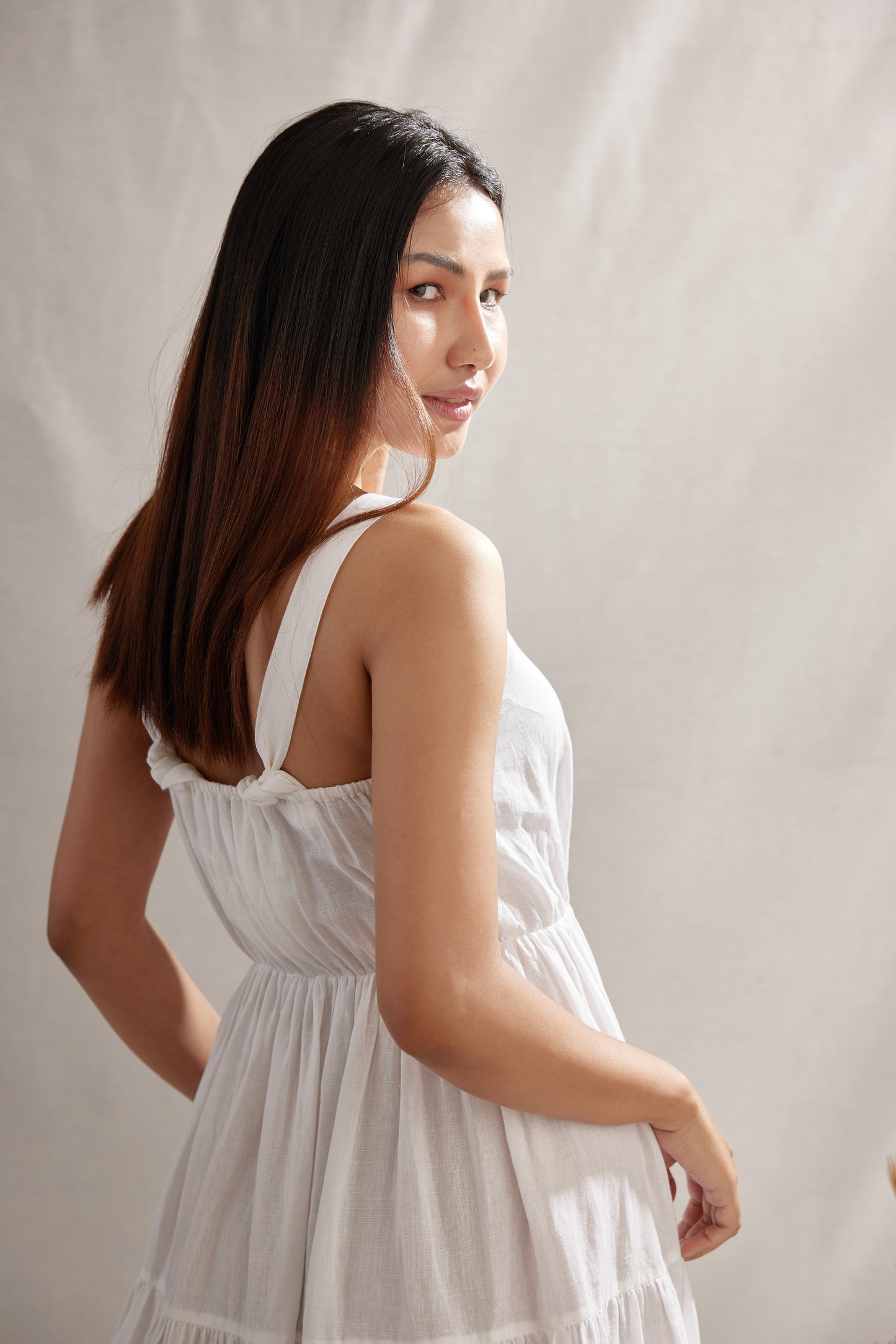 Ditsy Gathered Linen Dress