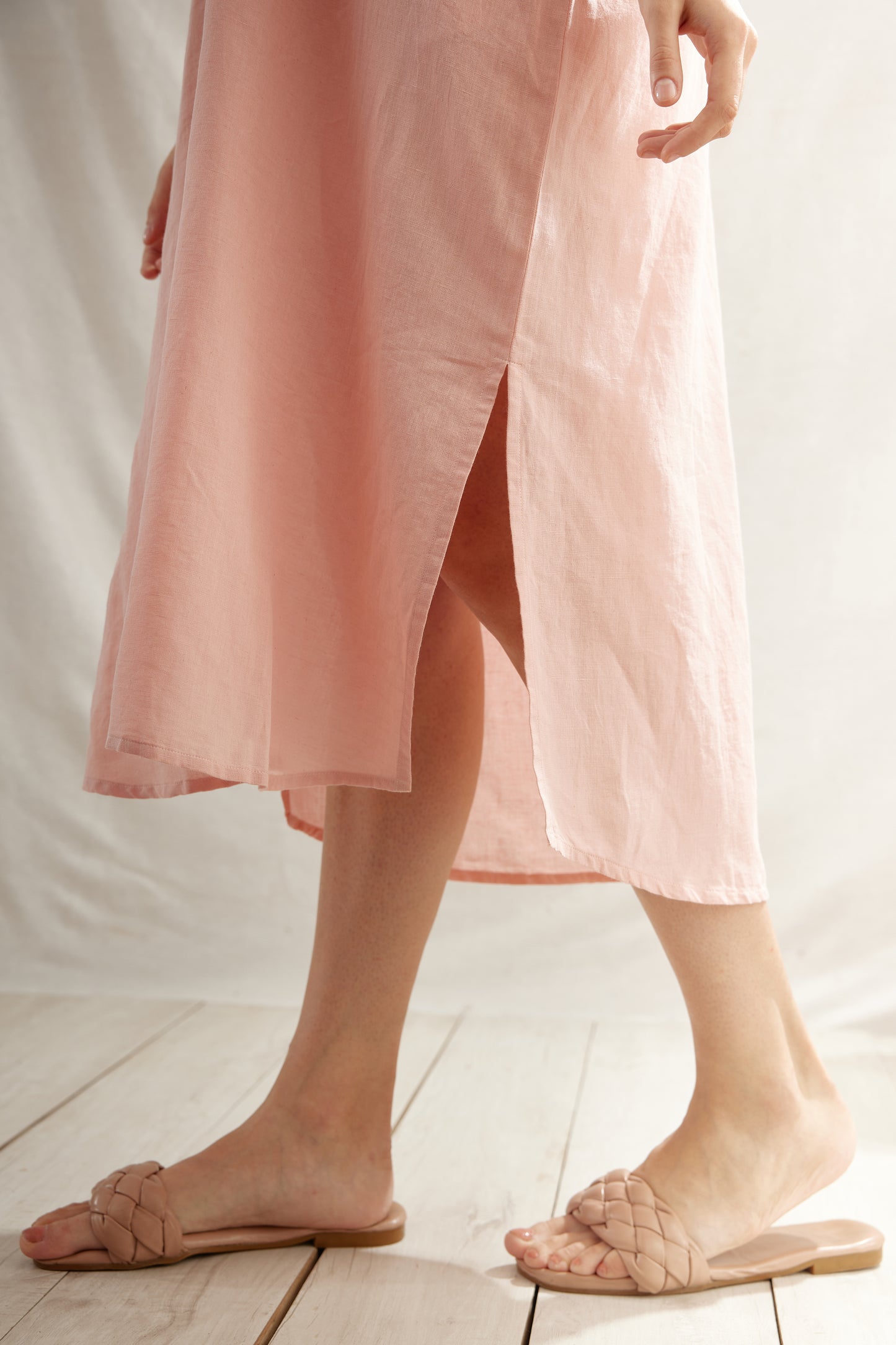 Moroccan Gathered Linen Tunic Dress