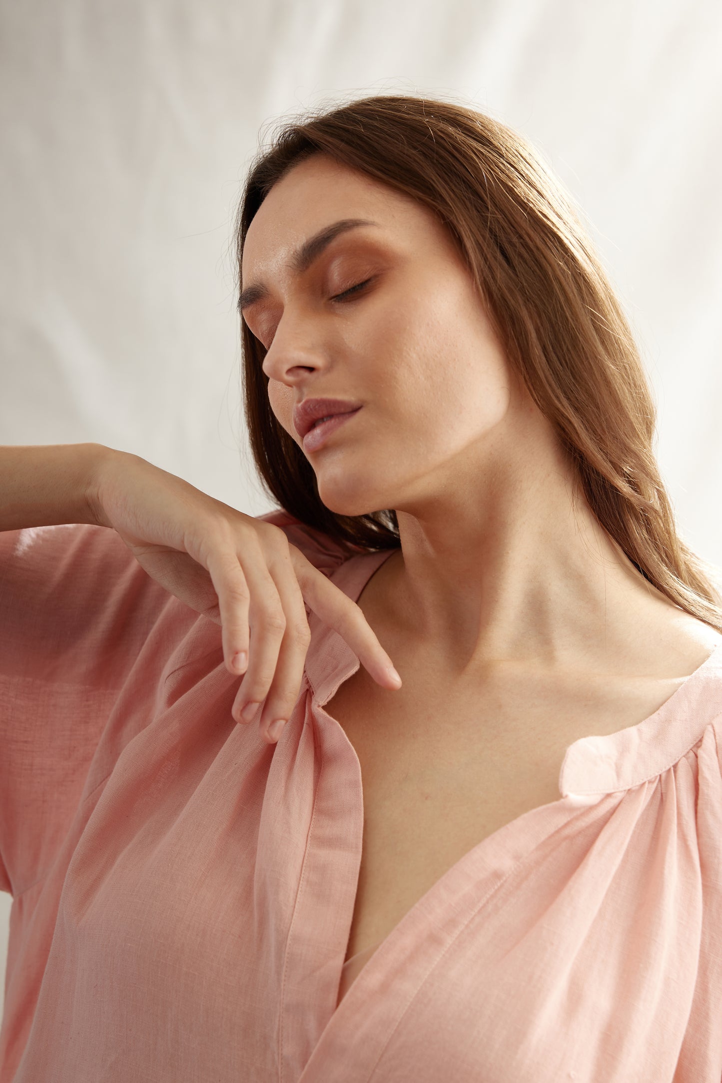 Moroccan Gathered Linen Tunic Dress