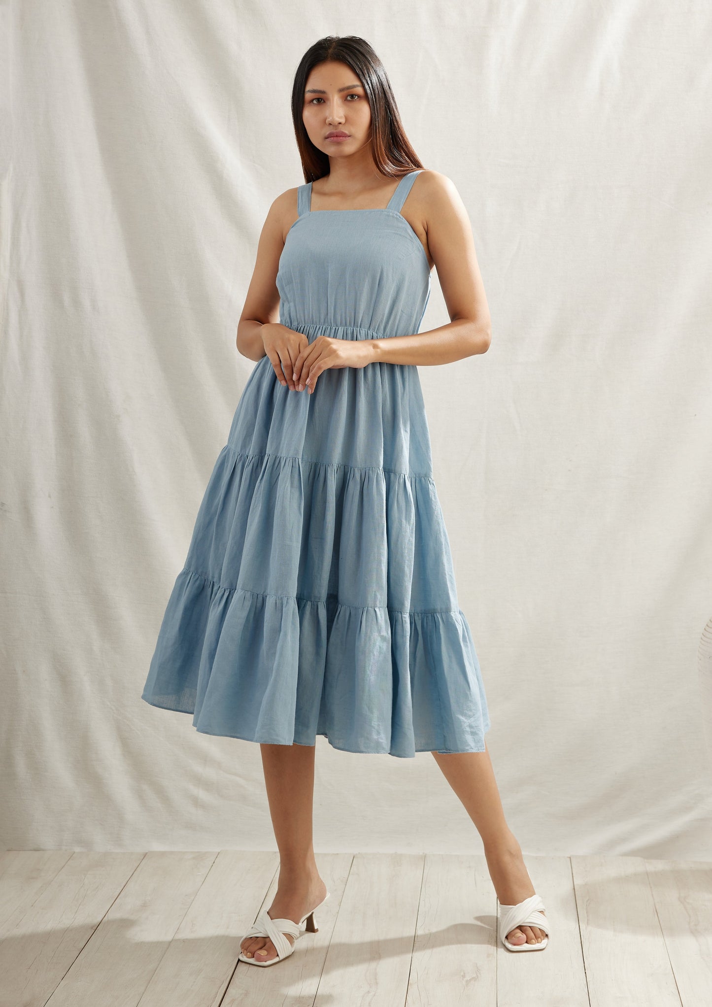 Ditsy Gathered Linen Dress