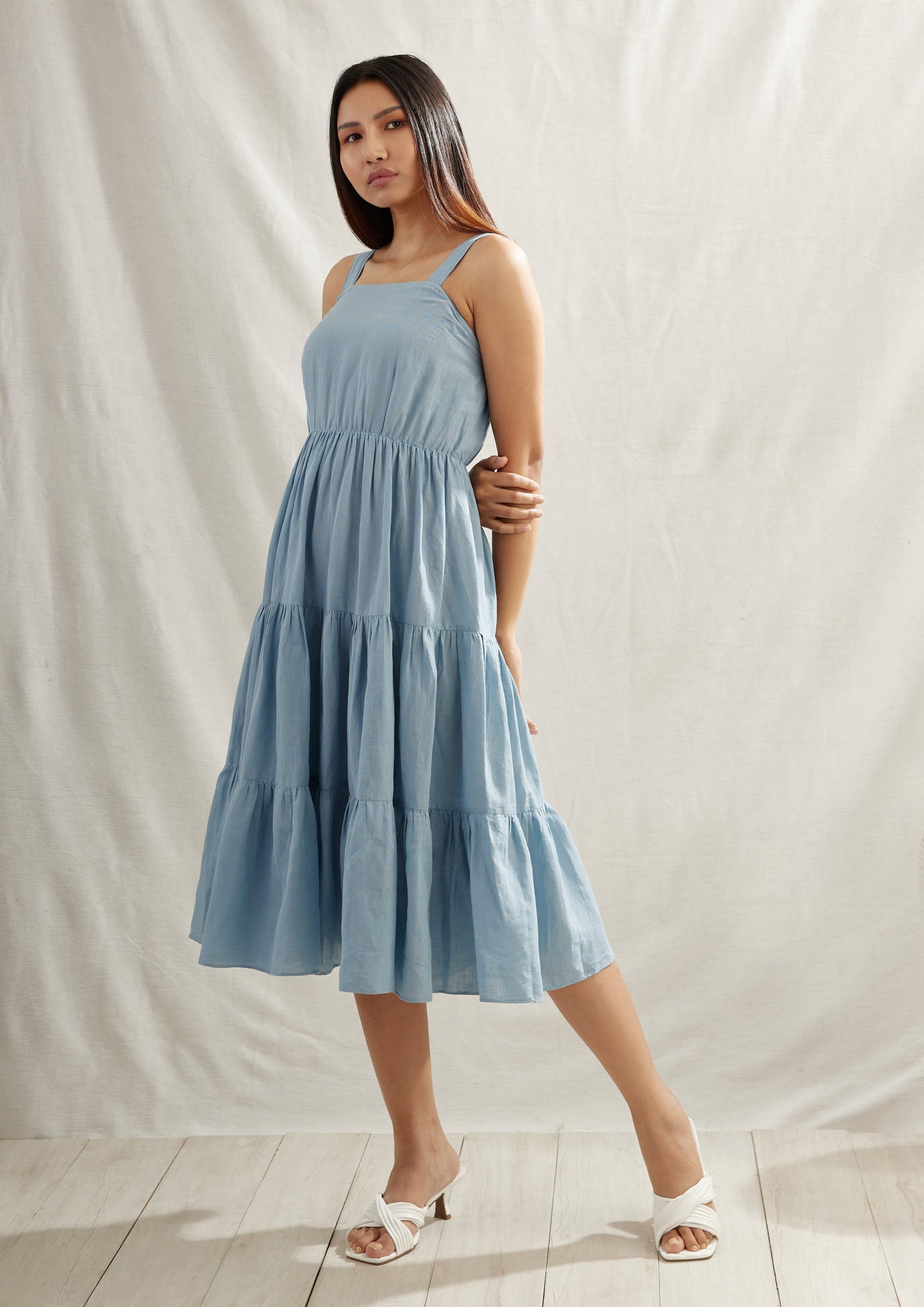 Ditsy Gathered Linen Dress