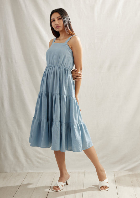 Ditsy Gathered Linen Dress