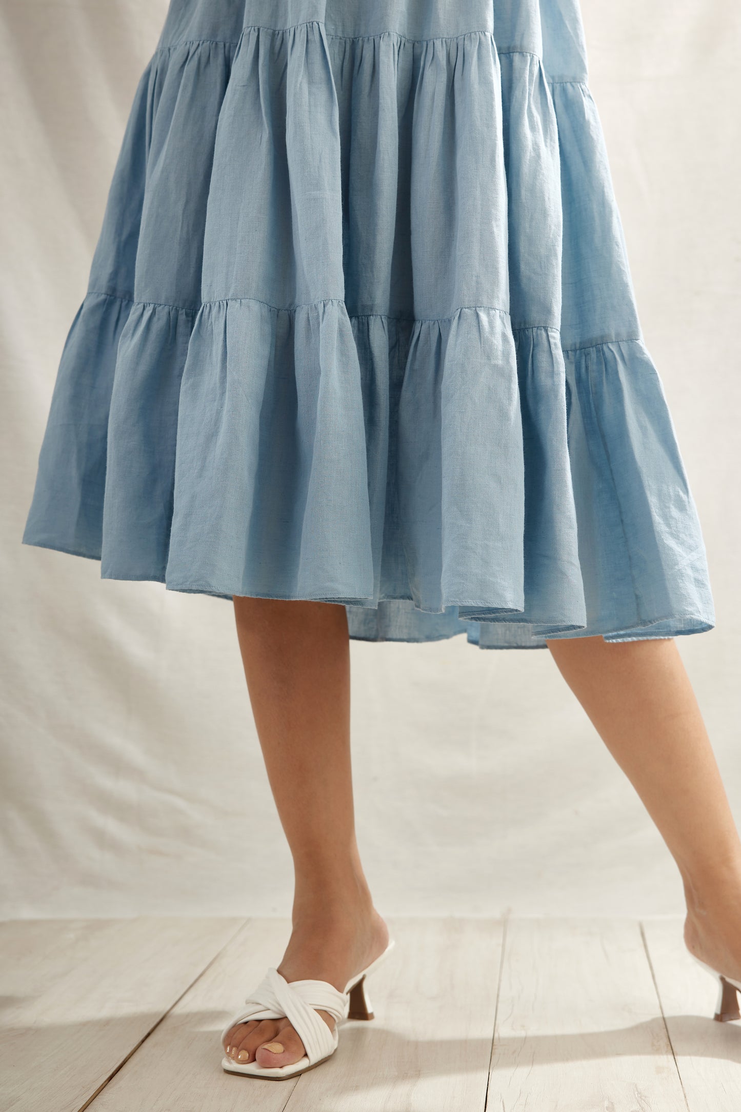 Ditsy Gathered Linen Dress