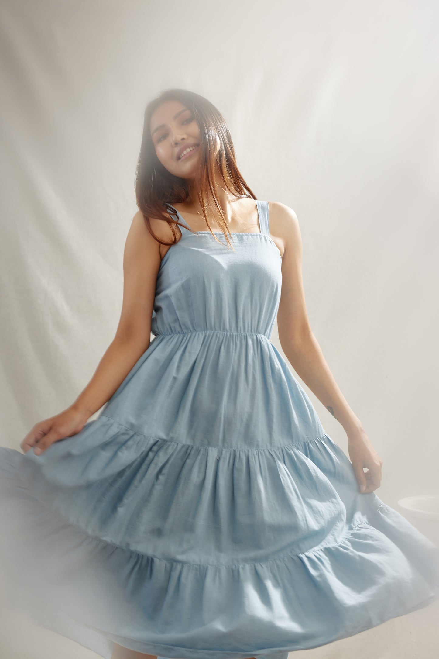 Ditsy Gathered Linen Dress