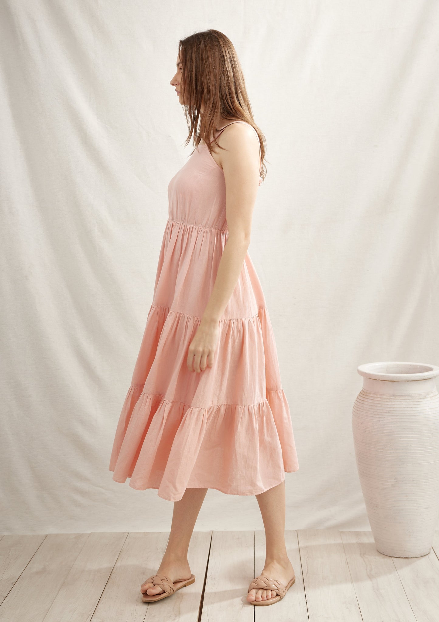 Ditsy Gathered Linen Dress
