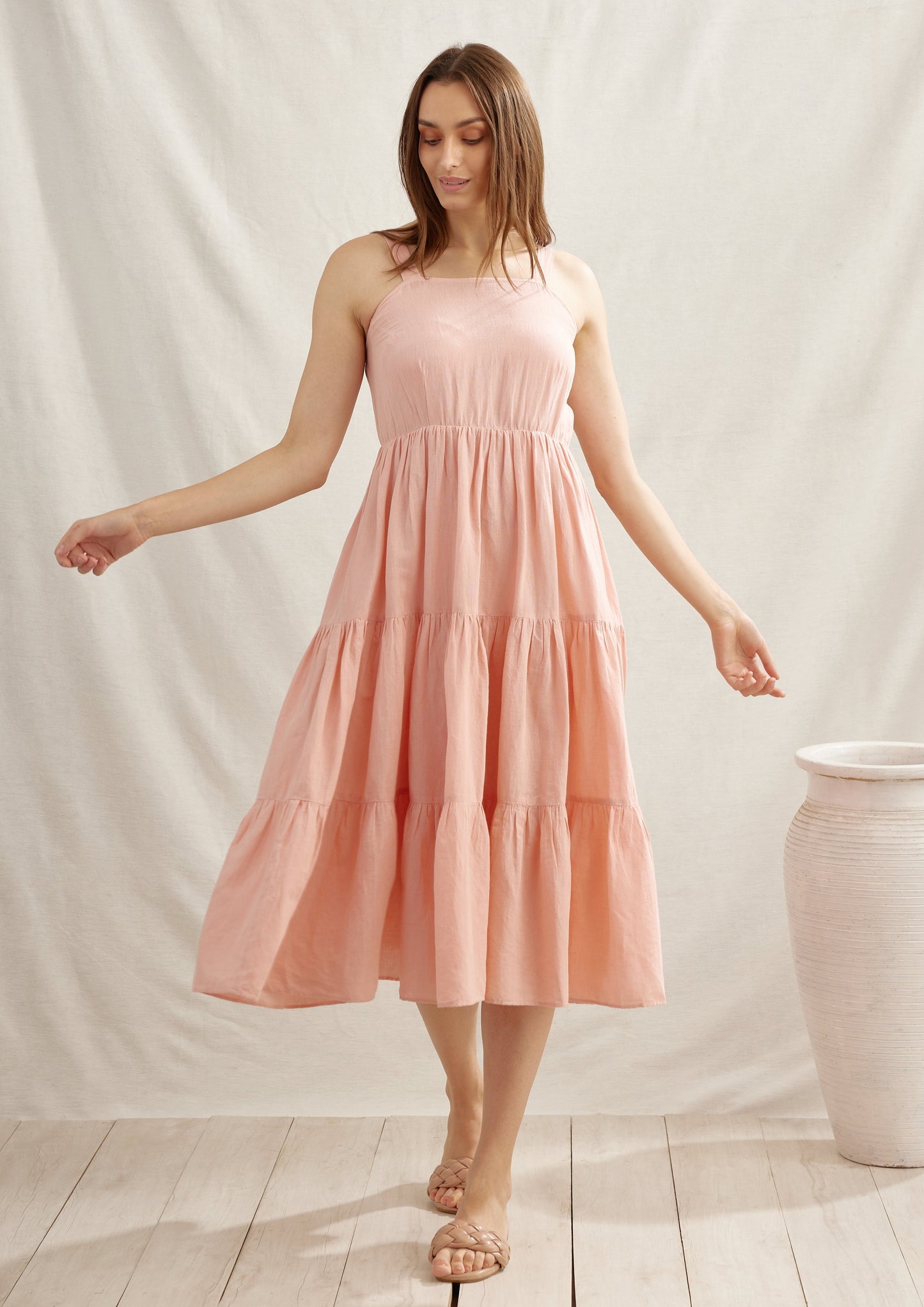 Ditsy Gathered Linen Dress
