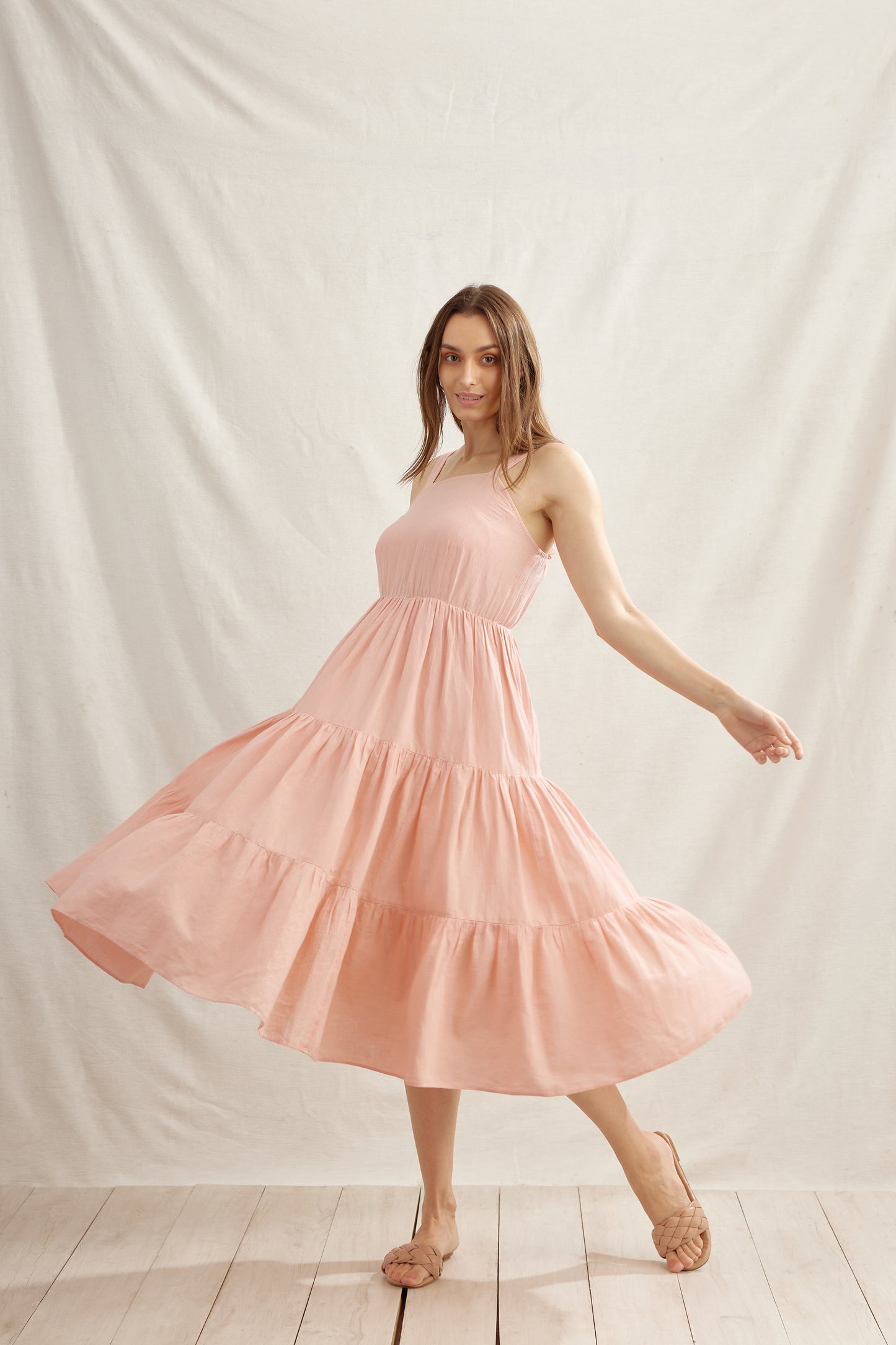 Ditsy Gathered Linen Dress