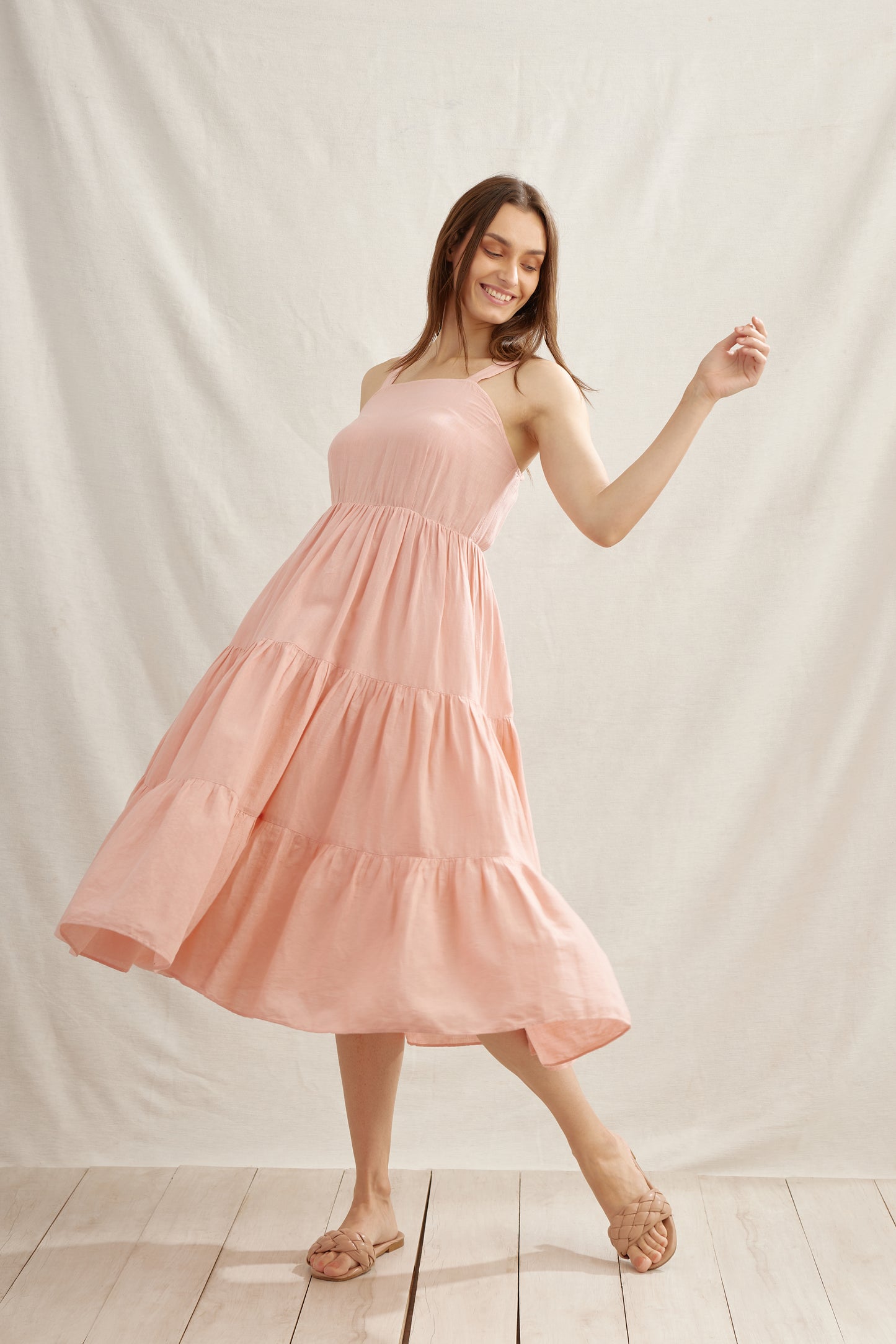 Ditsy Gathered Linen Dress