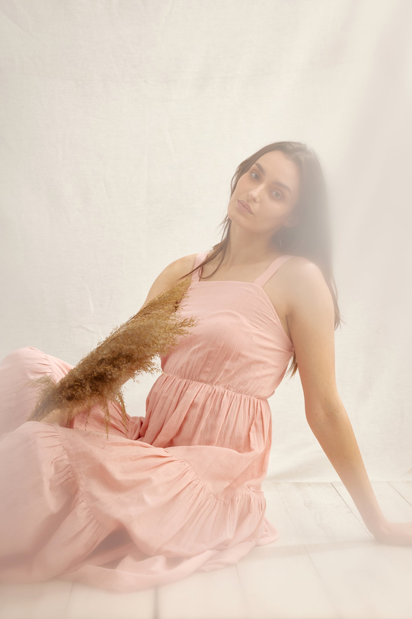 Ditsy Gathered Linen Dress