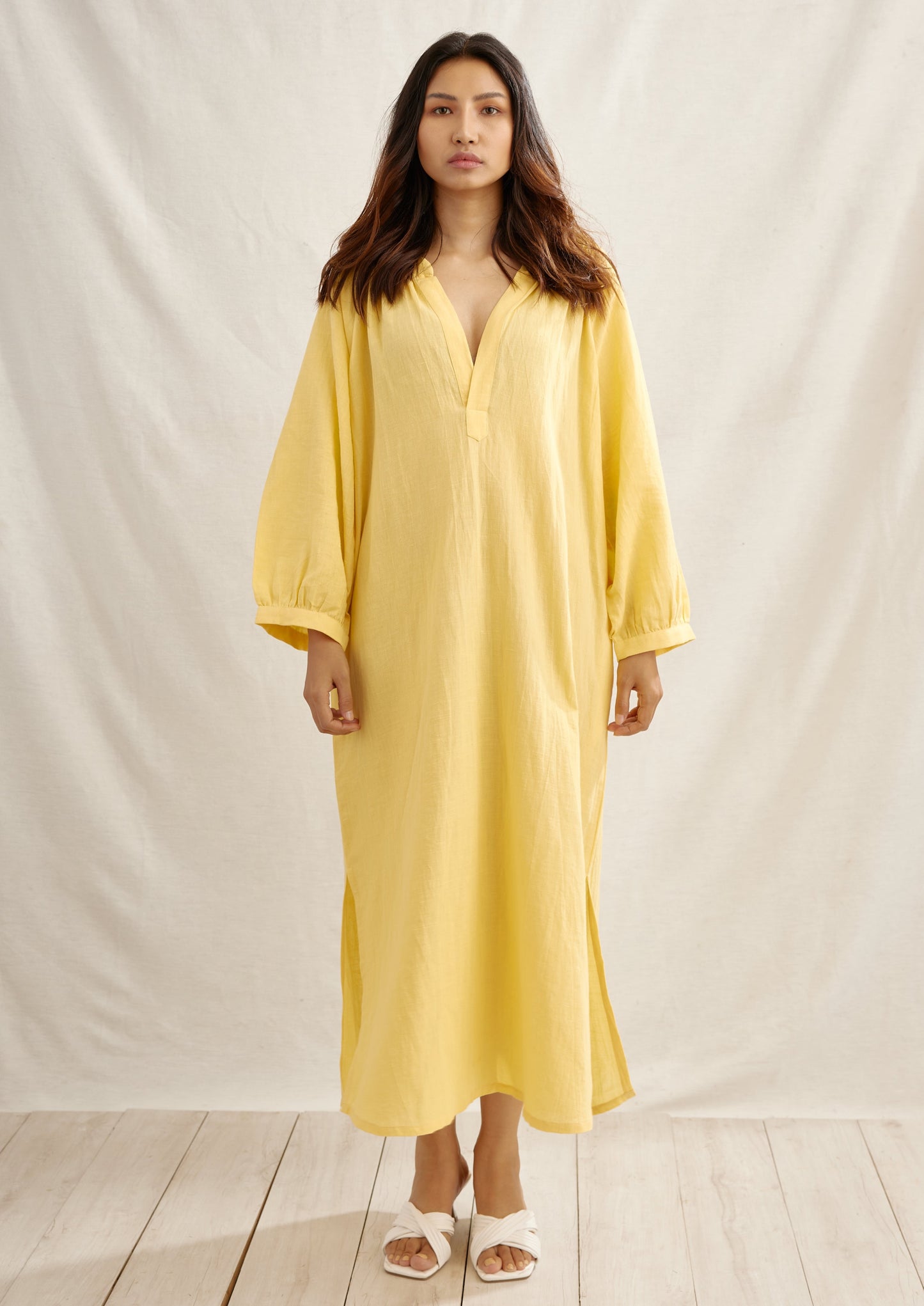 Moroccan Gathered Linen Tunic Dress