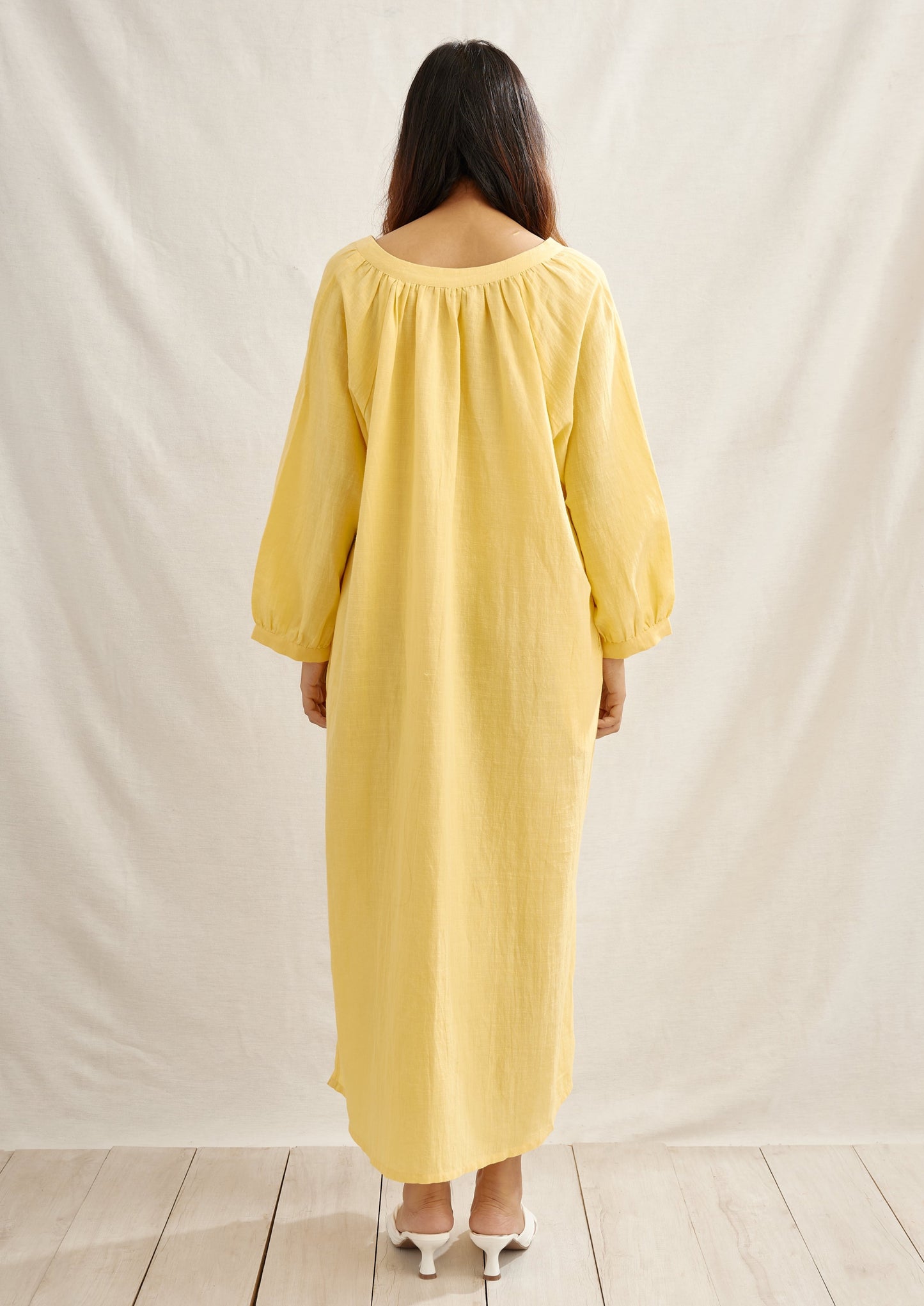 Moroccan Gathered Linen Tunic Dress