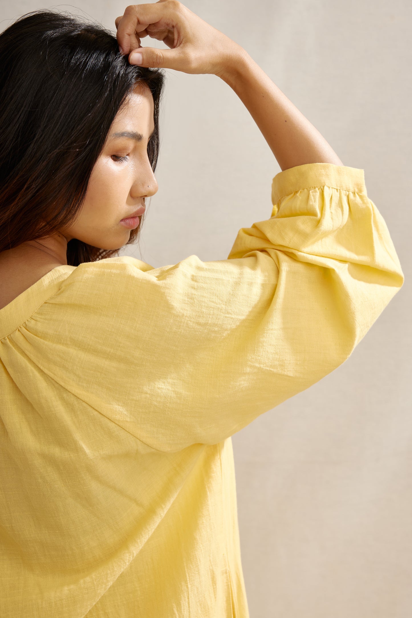 Moroccan Gathered Linen Tunic Dress