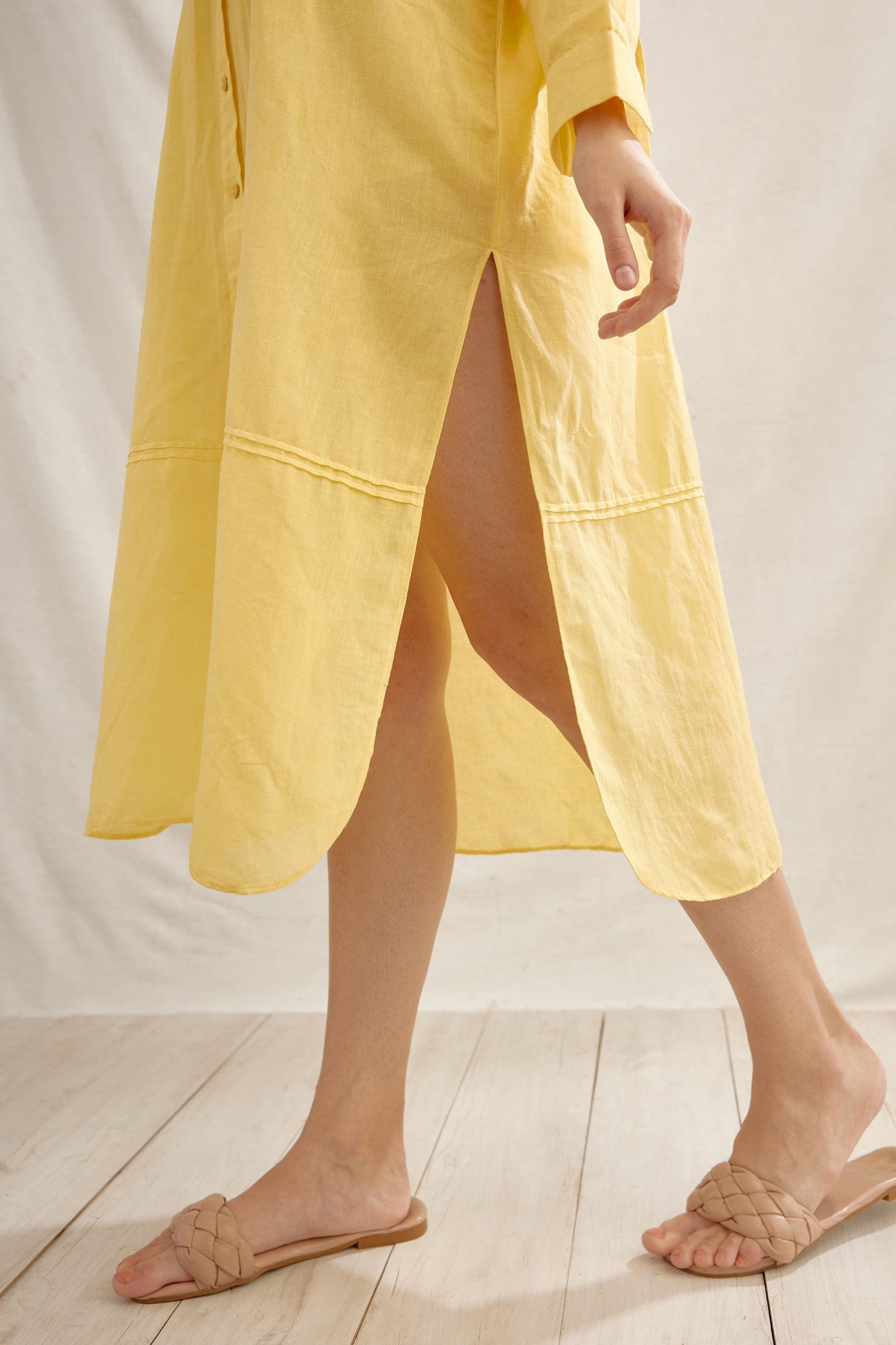Light Linen Pleated Shirt Dress