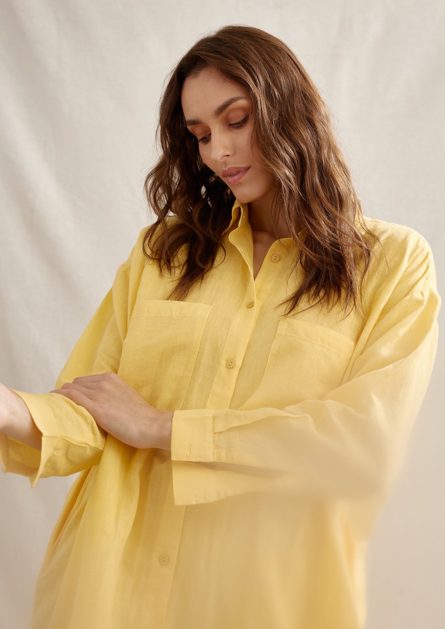 Light Linen Pleated Shirt Dress