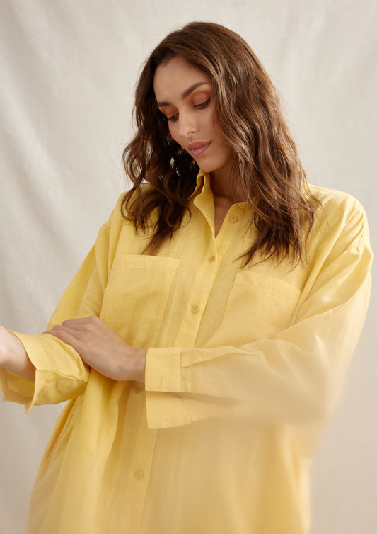 Light Linen Pleated Shirt Dress