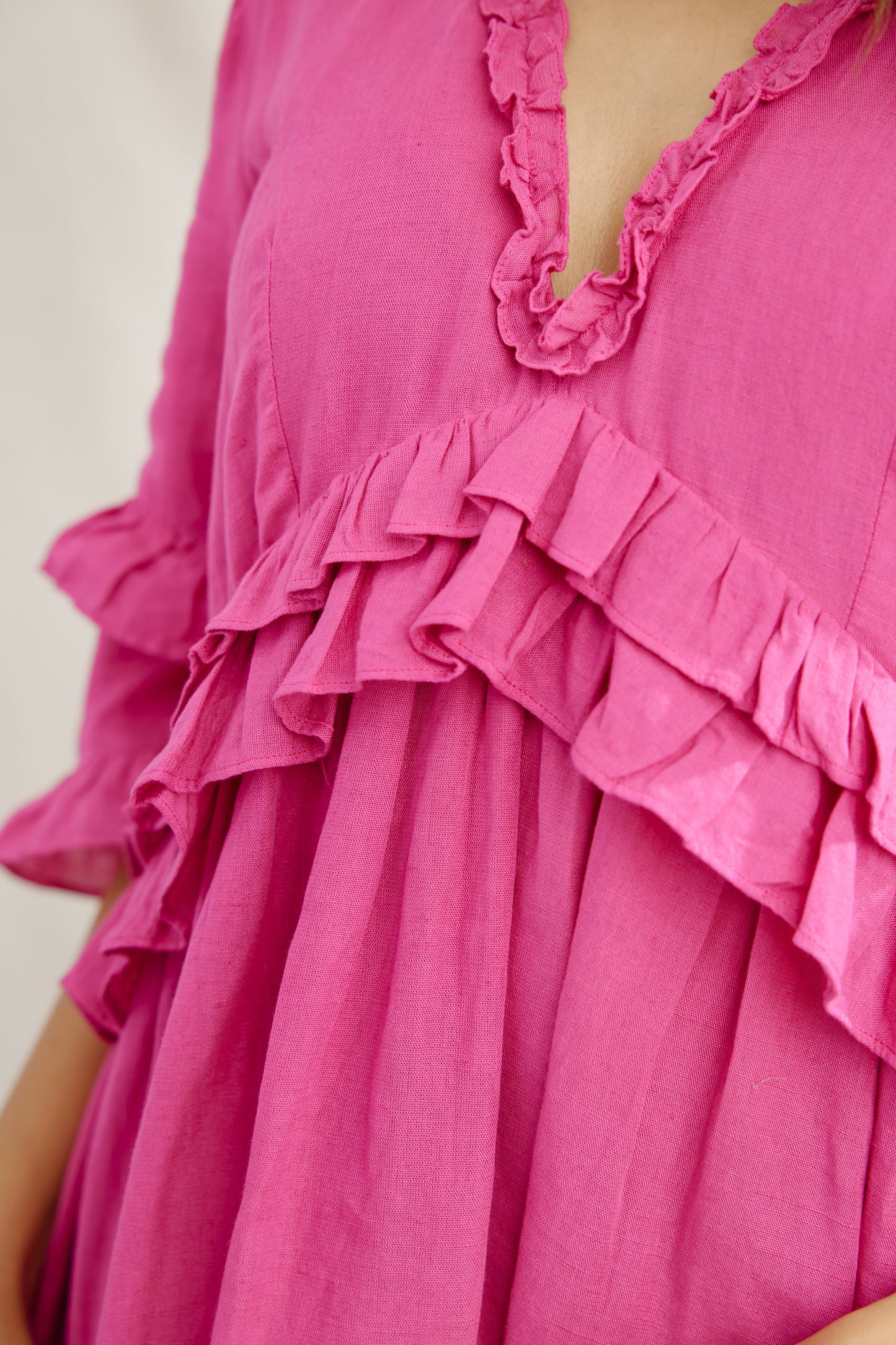 Cape Roushed Linen Dress