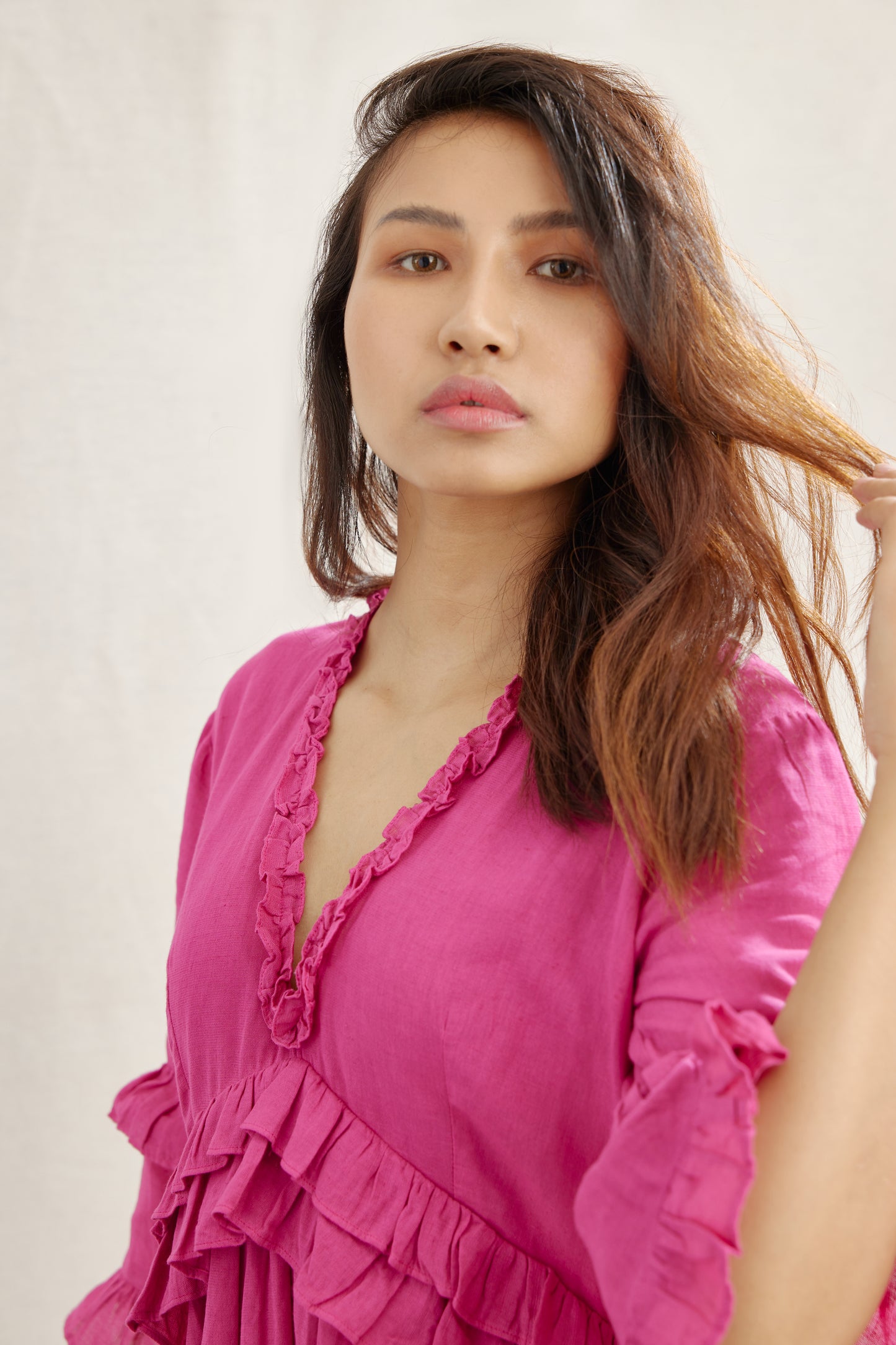 Cape Roushed Linen Dress