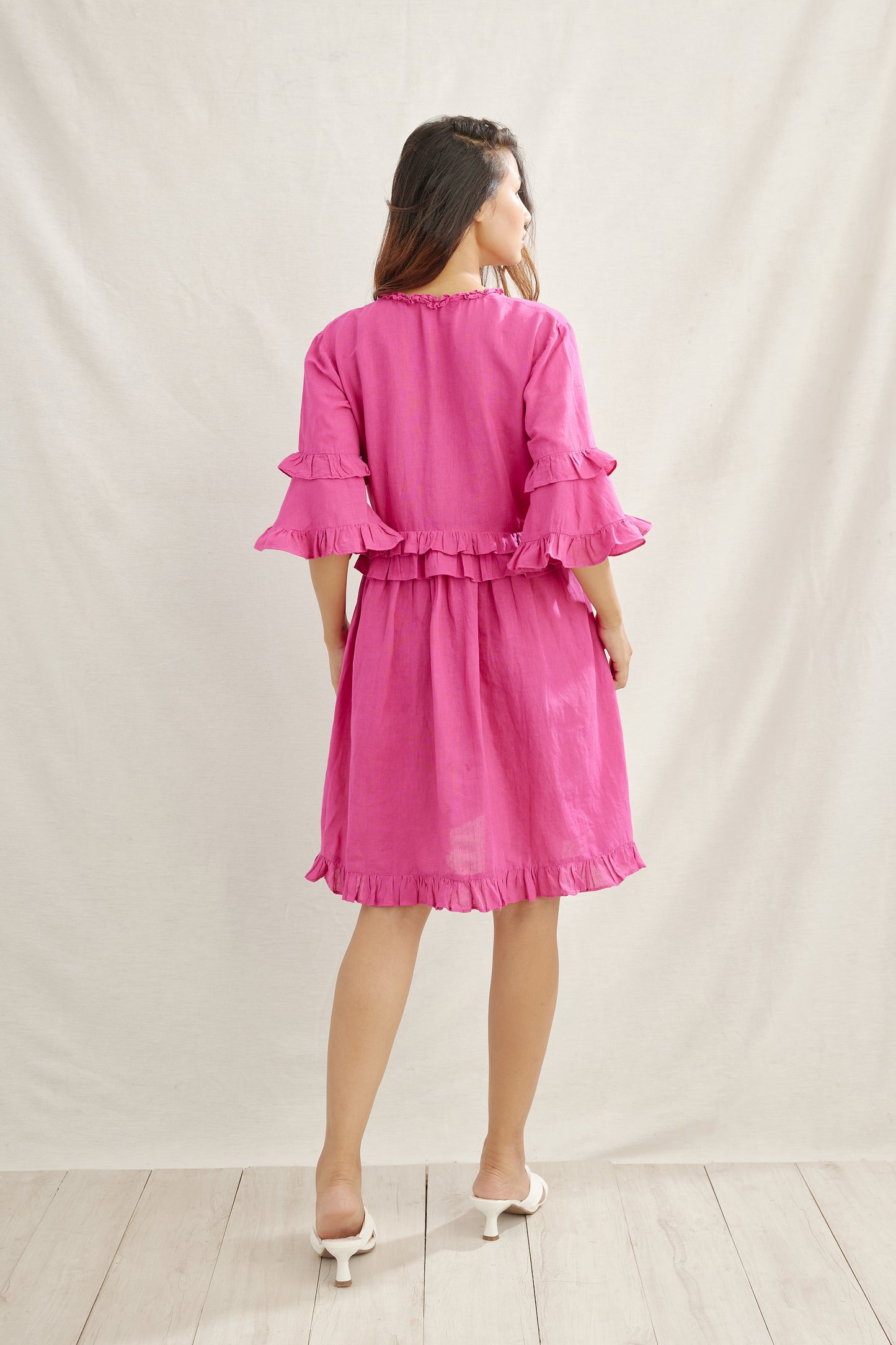 Cape Roushed Linen Dress