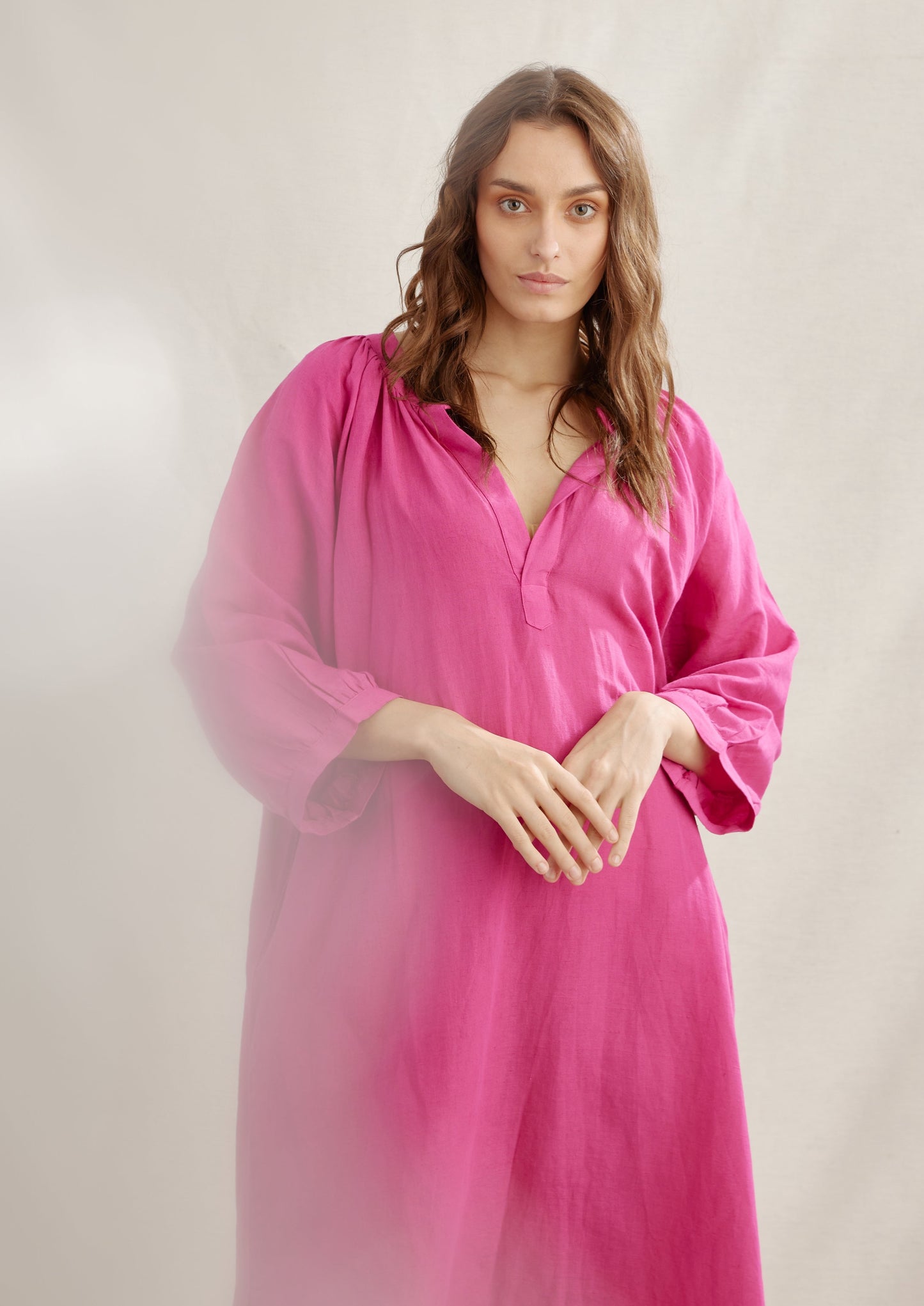 Moroccan Gathered Linen Tunic Dress