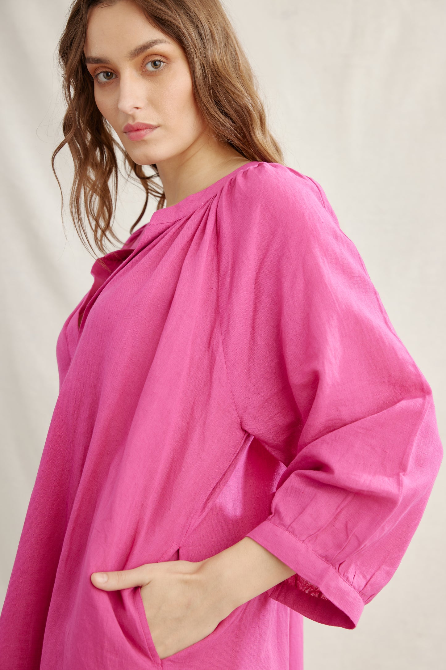 Moroccan Gathered Linen Tunic Dress