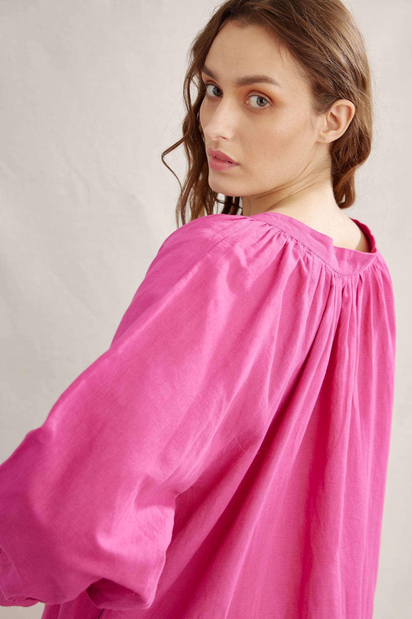 Moroccan Gathered Linen Tunic Dress