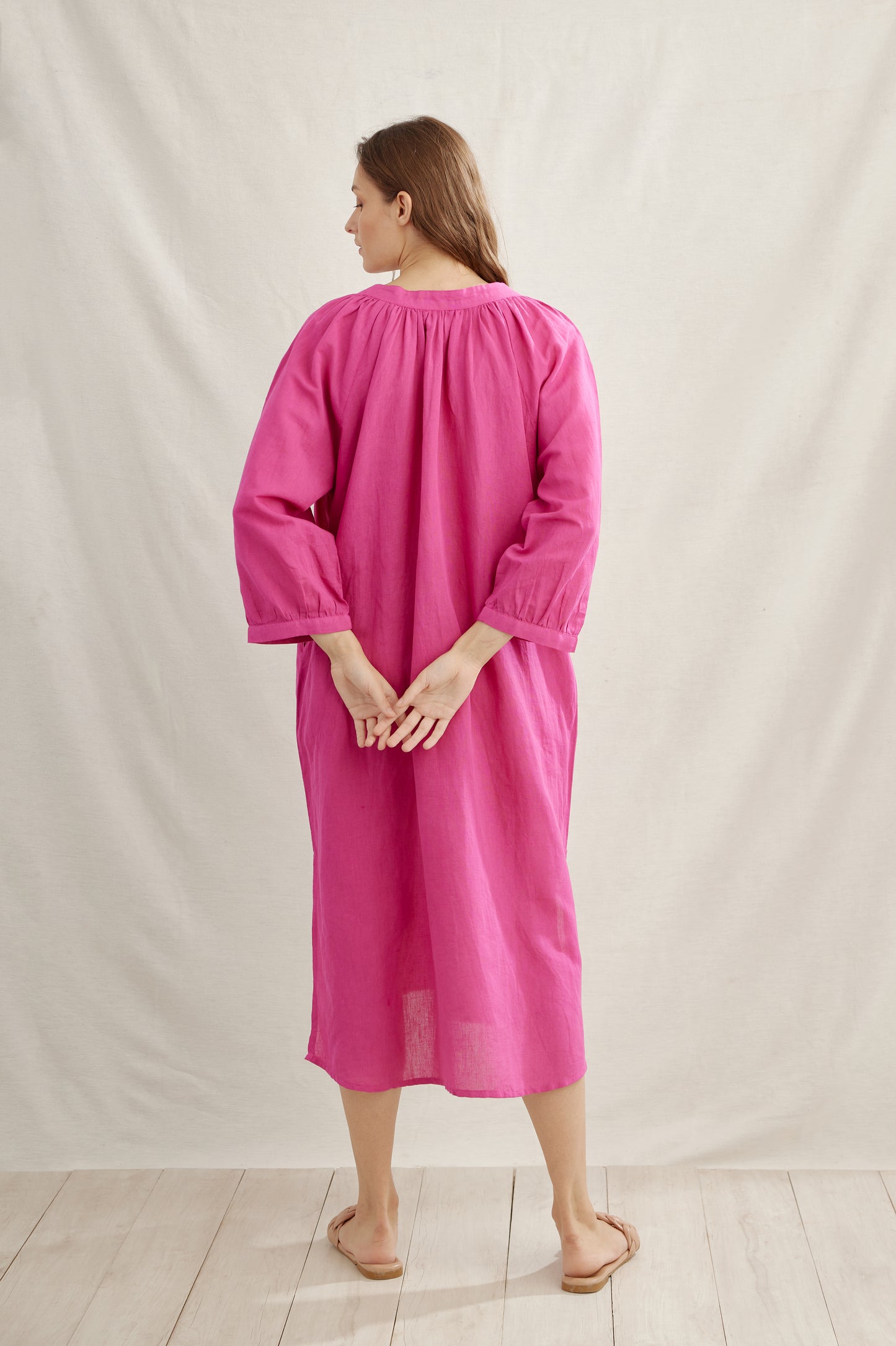 Moroccan Gathered Linen Tunic Dress