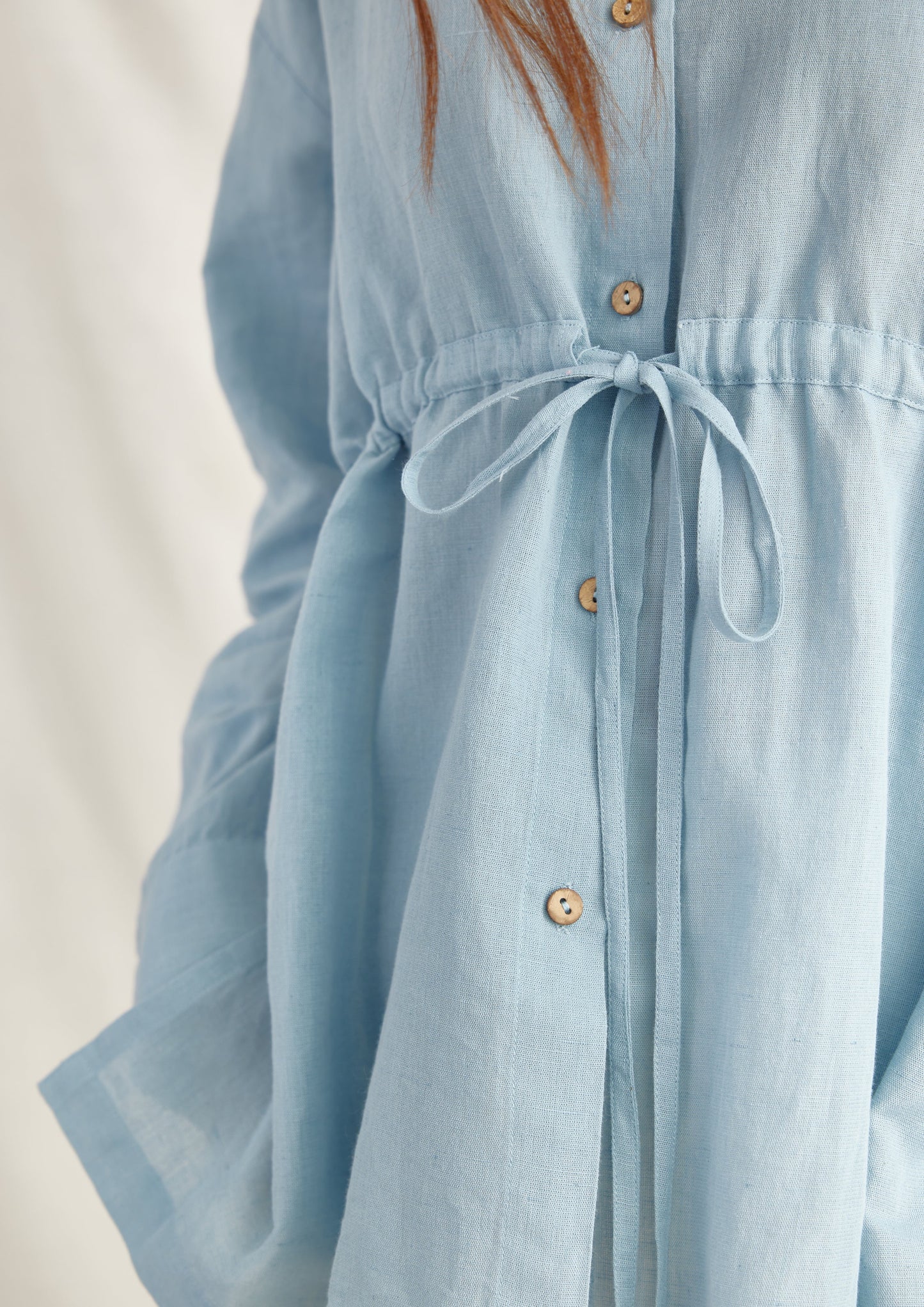 Ladder Drawstring Linen Shirt Top