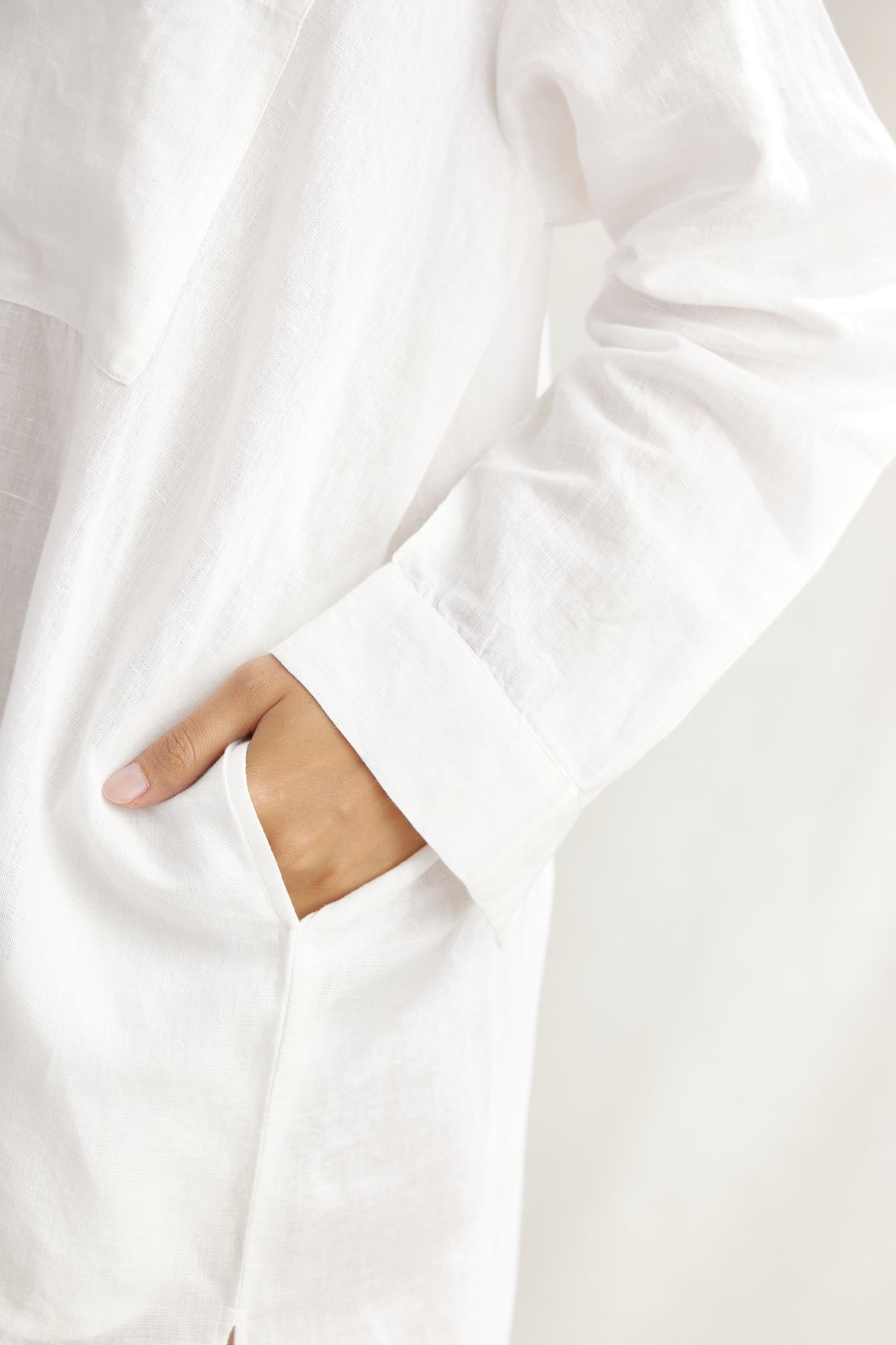 Light Linen Pleated Shirt Dress
