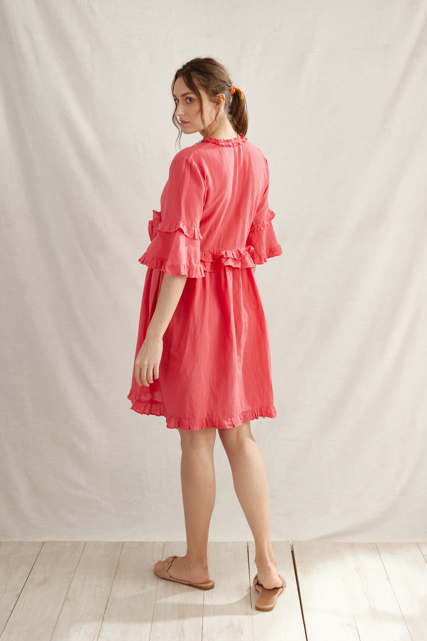 Cape Roushed Linen Dress