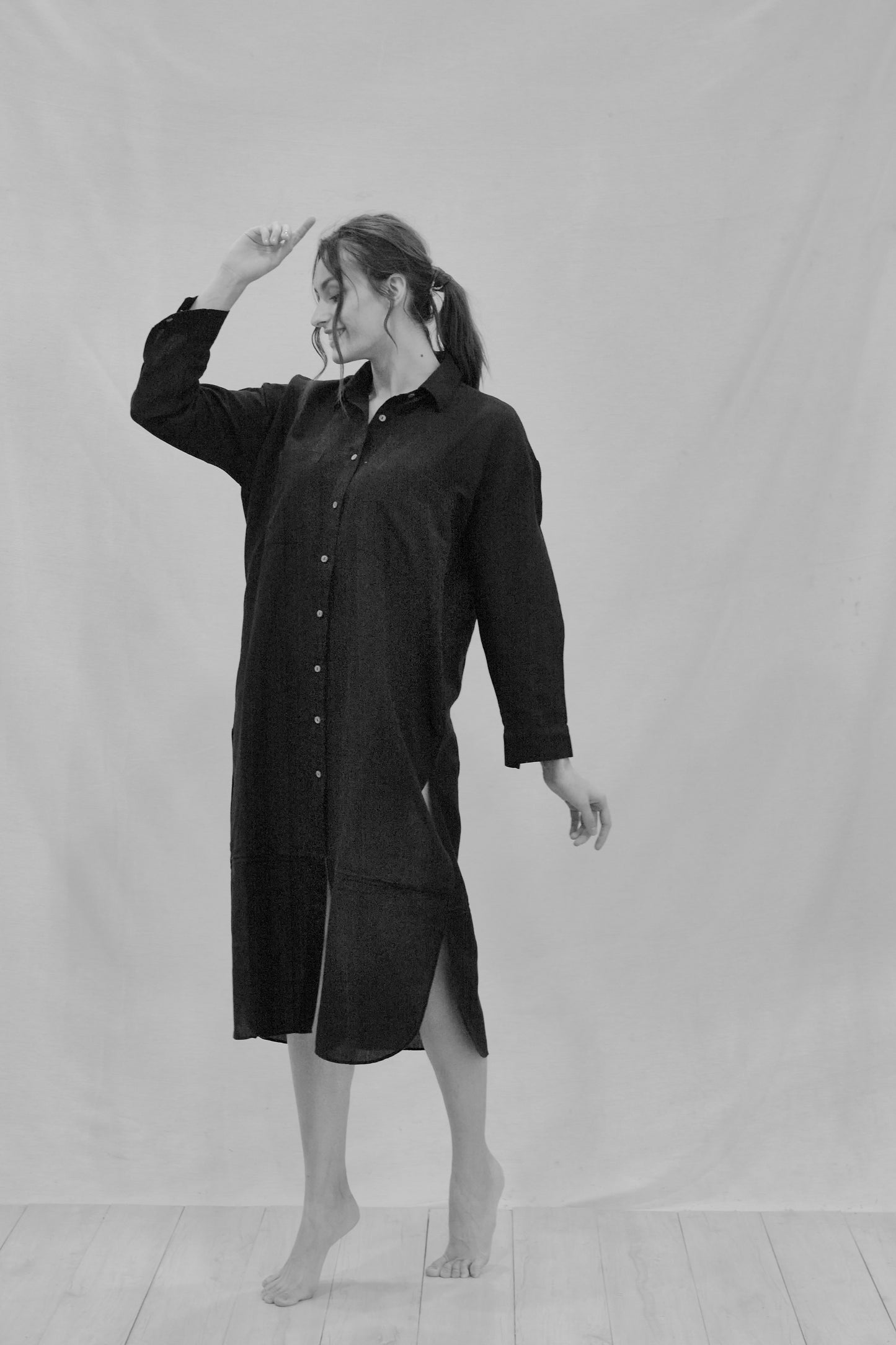 Light Linen Pleated Shirt Dress