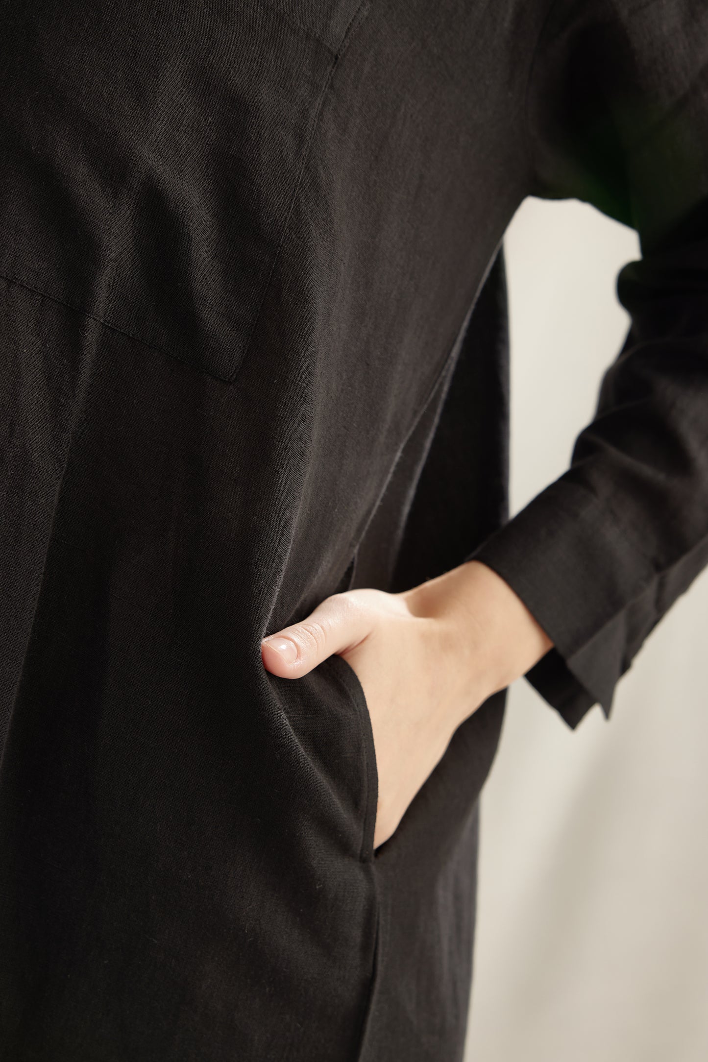Light Linen Pleated Shirt Dress