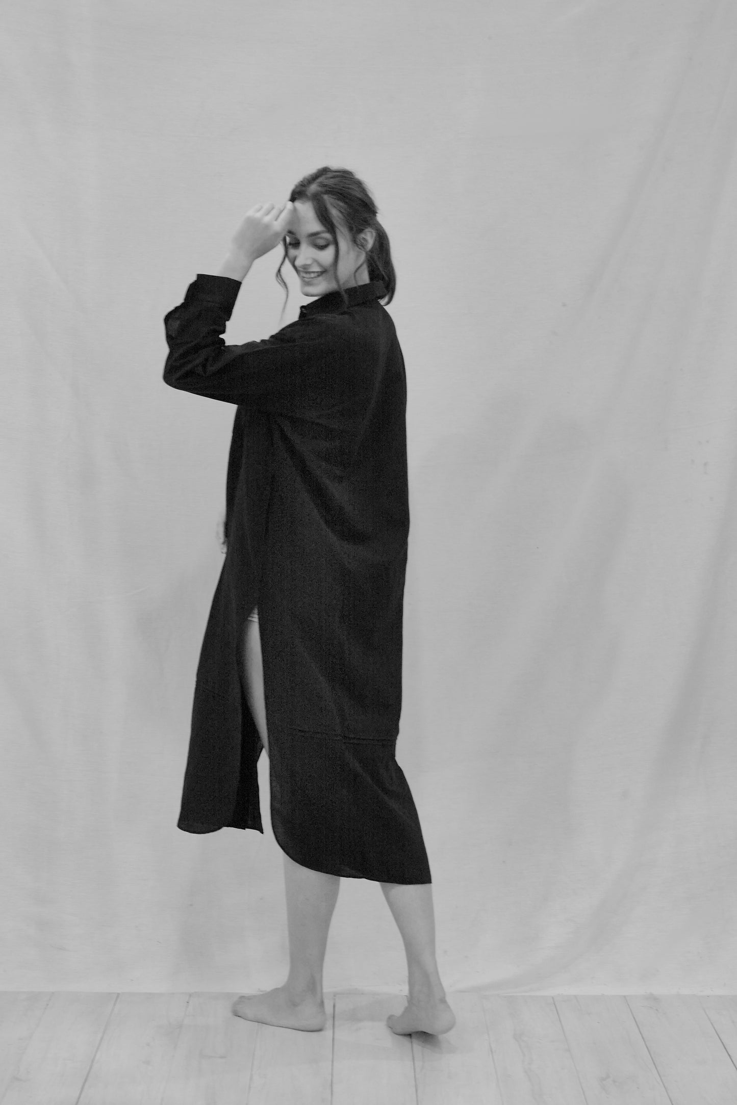 Light Linen Pleated Shirt Dress