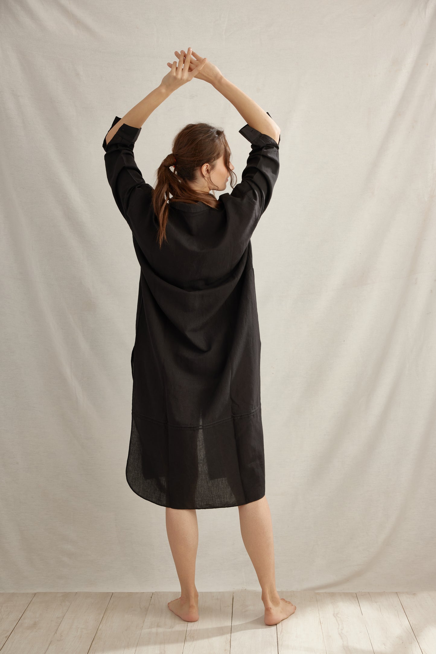 Light Linen Pleated Shirt Dress