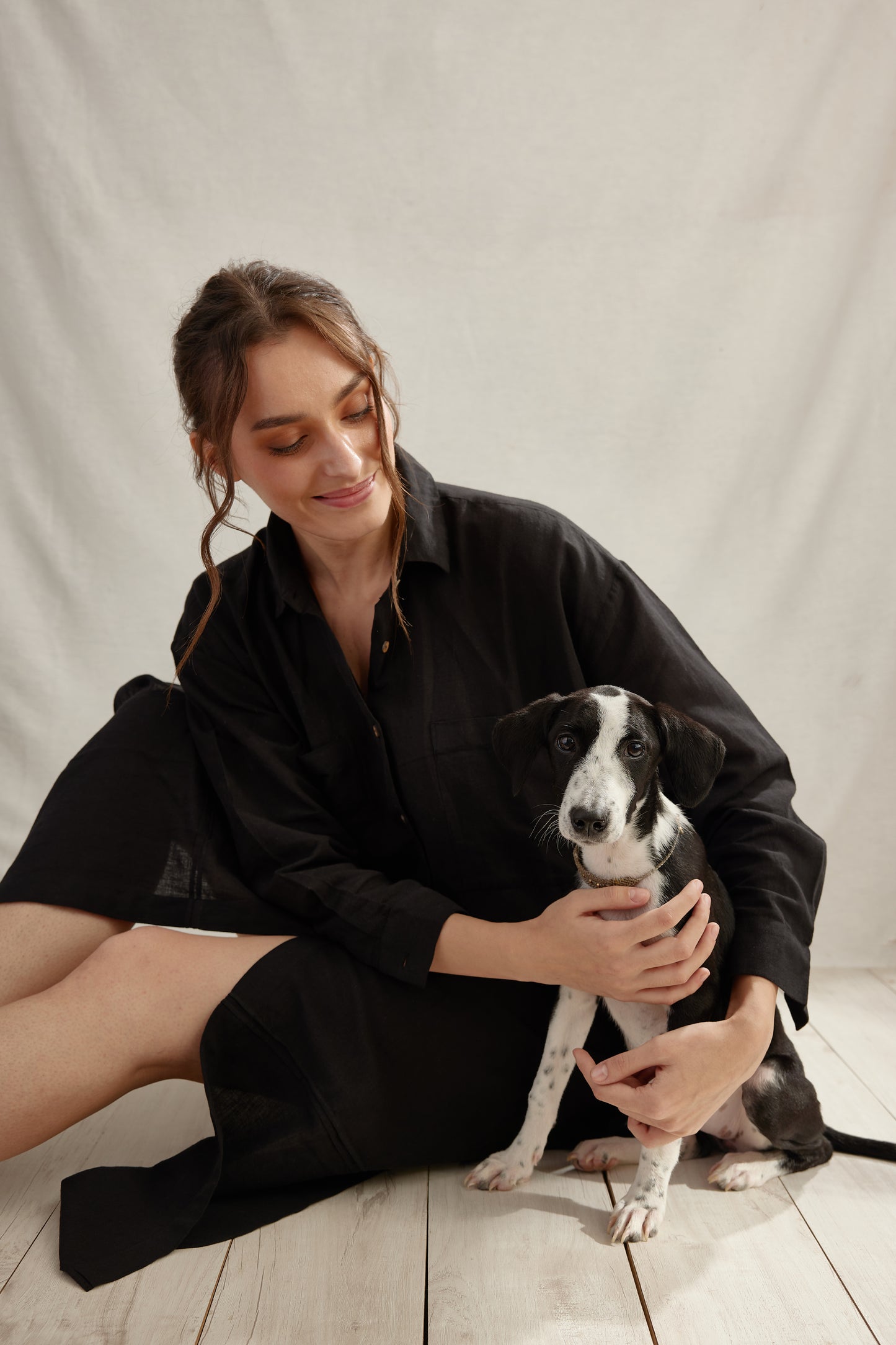 Light Linen Pleated Shirt Dress