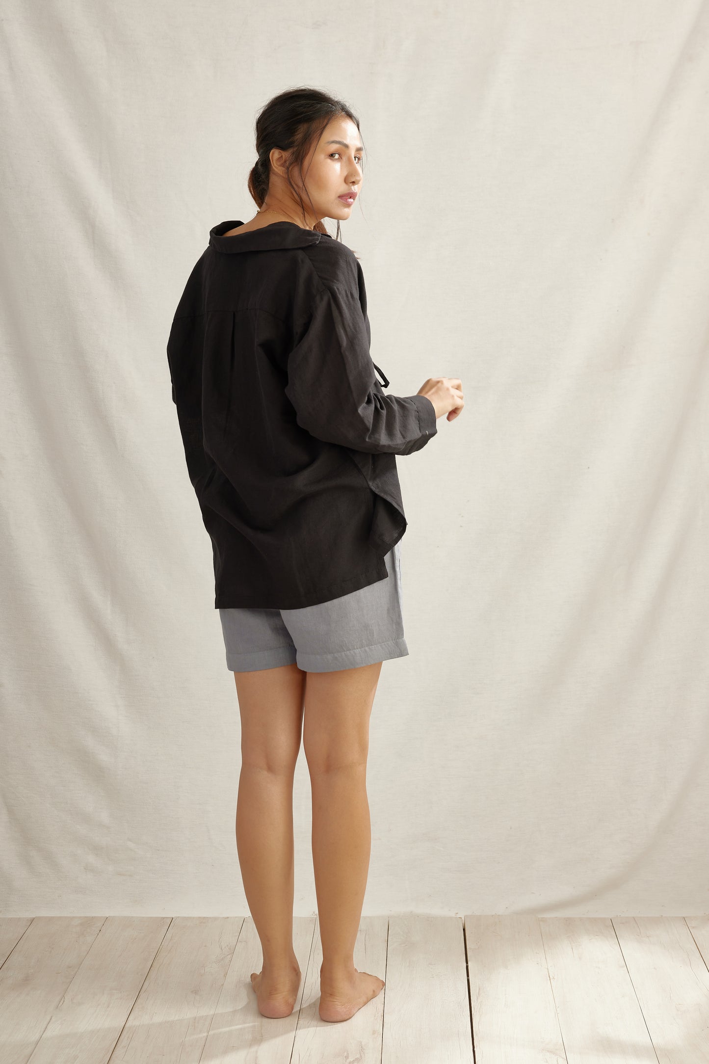 Ladder Drawstring Linen Shirt Top