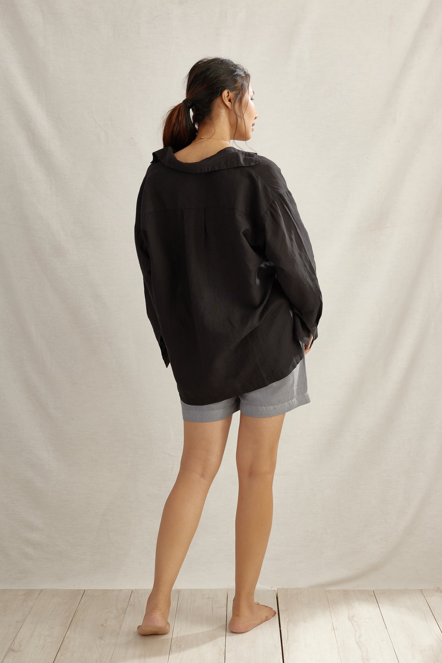 Ladder Drawstring Linen Shirt Top