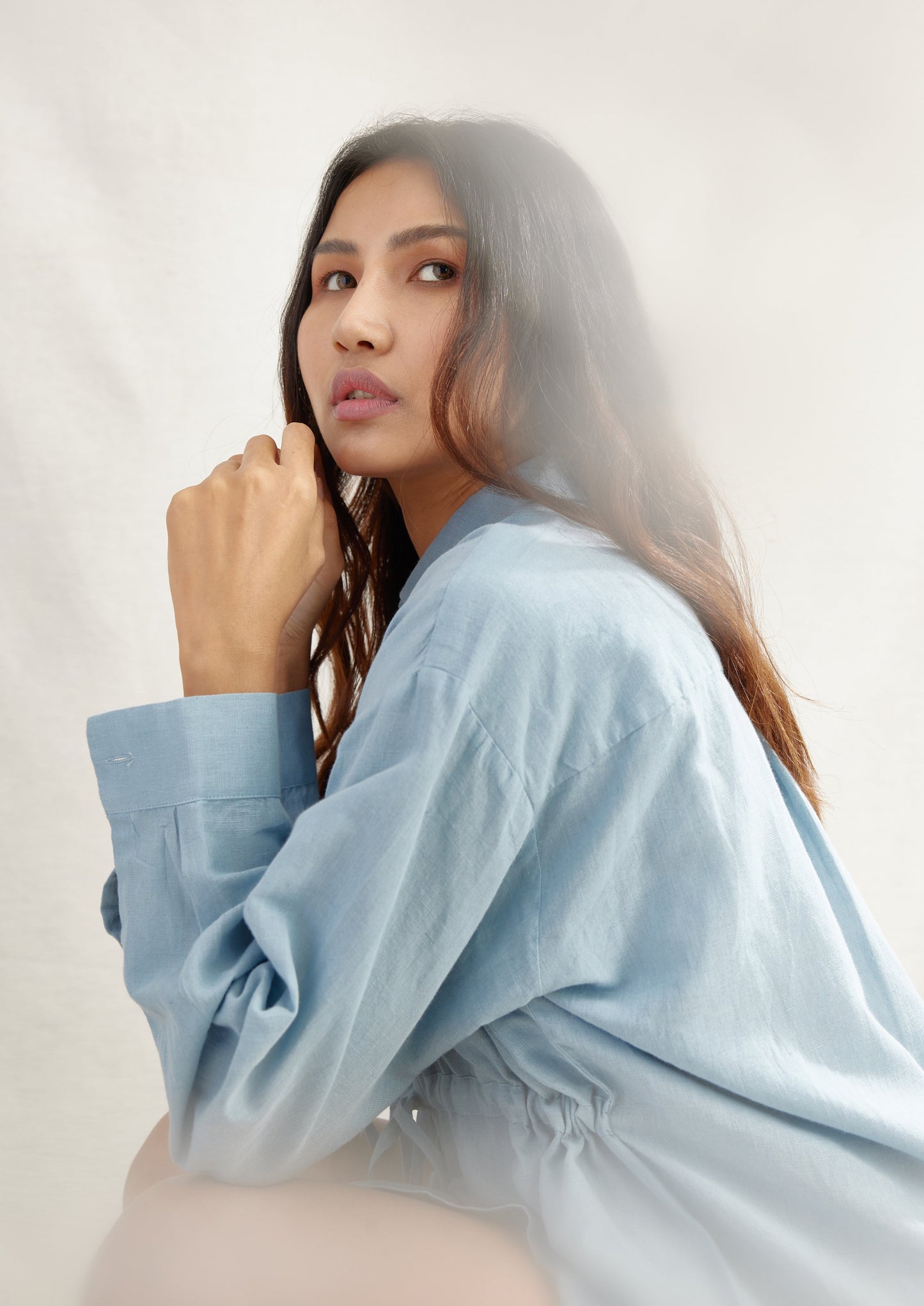 Ladder Drawstring Linen Shirt Top