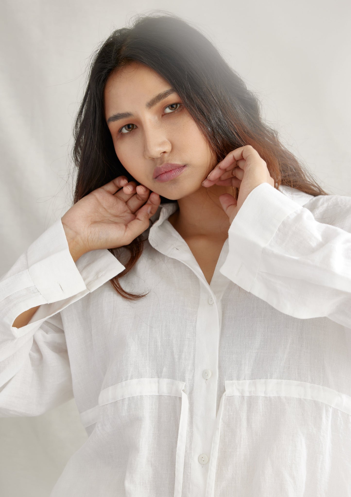 Ladder Drawstring Linen Shirt Top