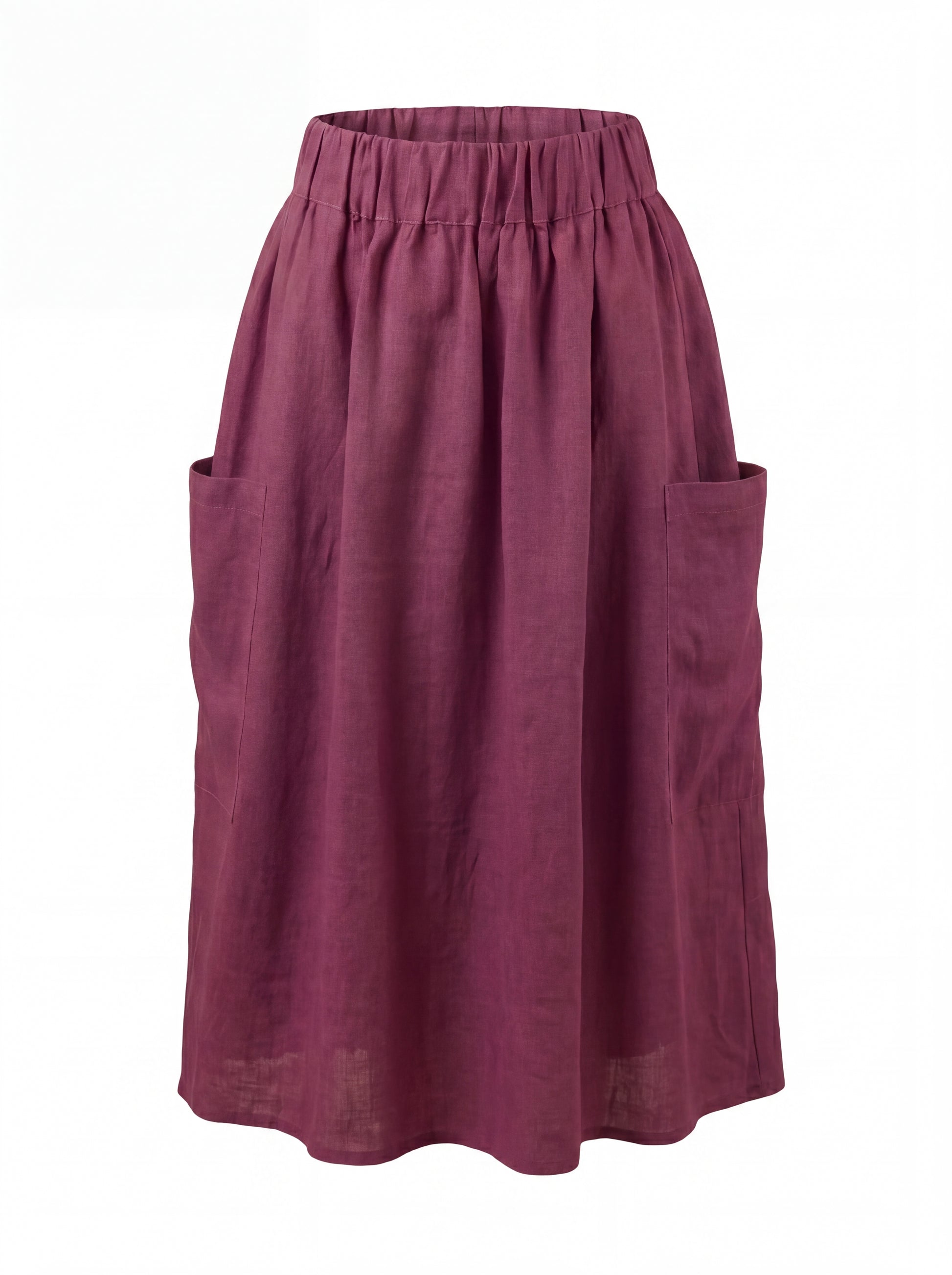 Maroon skirt with two front pockets on a white background