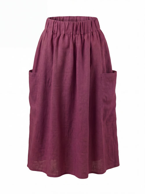 Maroon skirt with two front pockets on a white background
