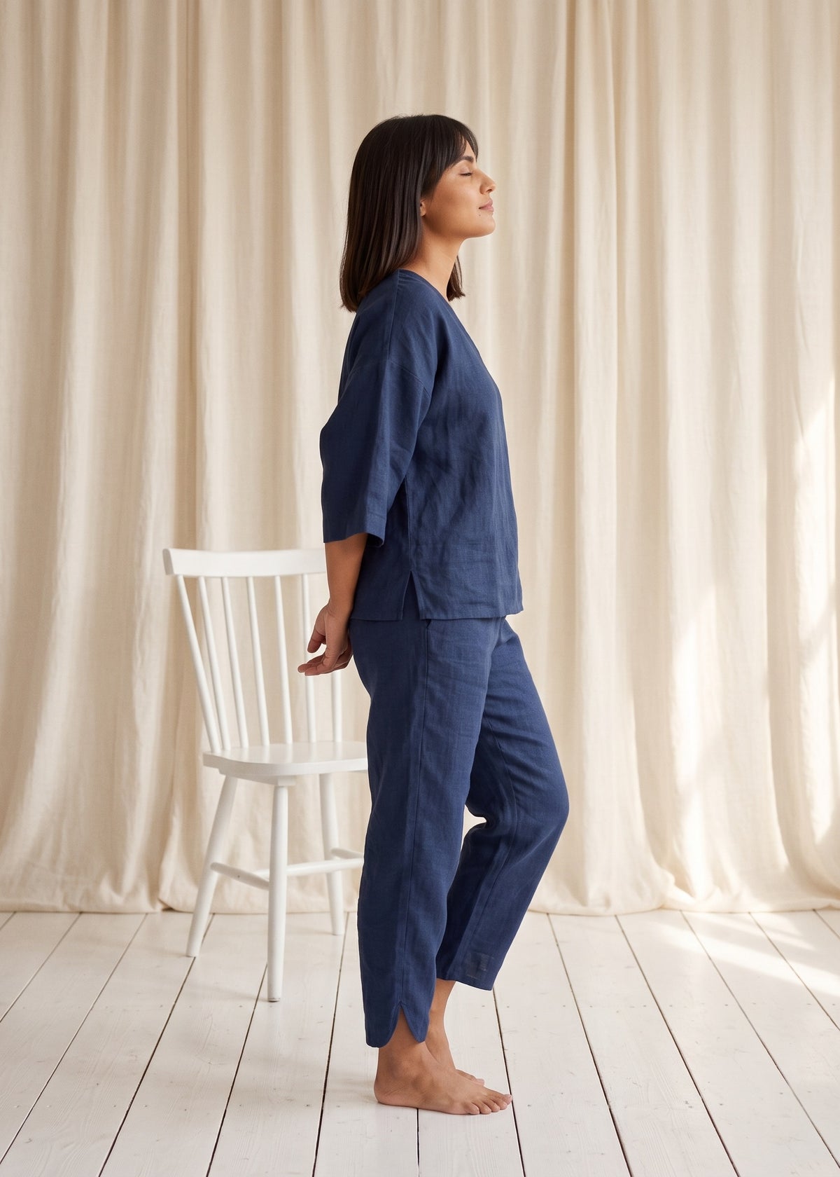 Tide Turn-Around Co-ord Set in Denim Blue by Jamies, side profile