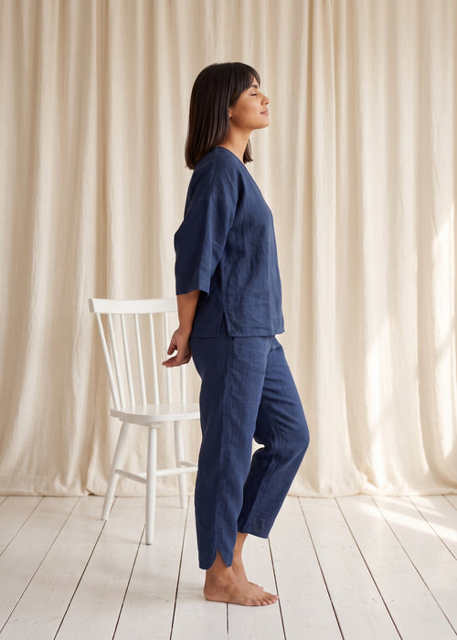 Tide Turn-Around Co-ord Set in Denim Blue by Jamies, side profile