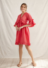 Cape Roushed Linen Dress