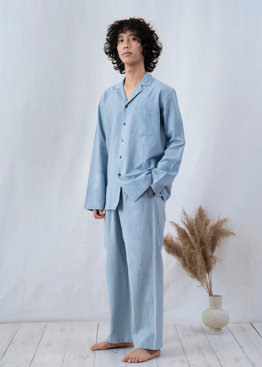 Ocean Breeze Linen Co-ord Set for Men in Ocean Blue by Jamies, view 3