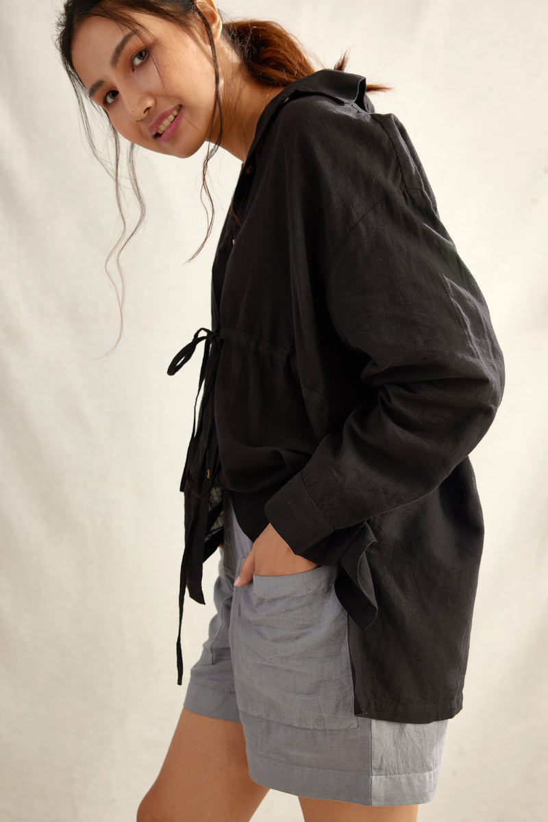 Ladder Drawstring Linen Shirt